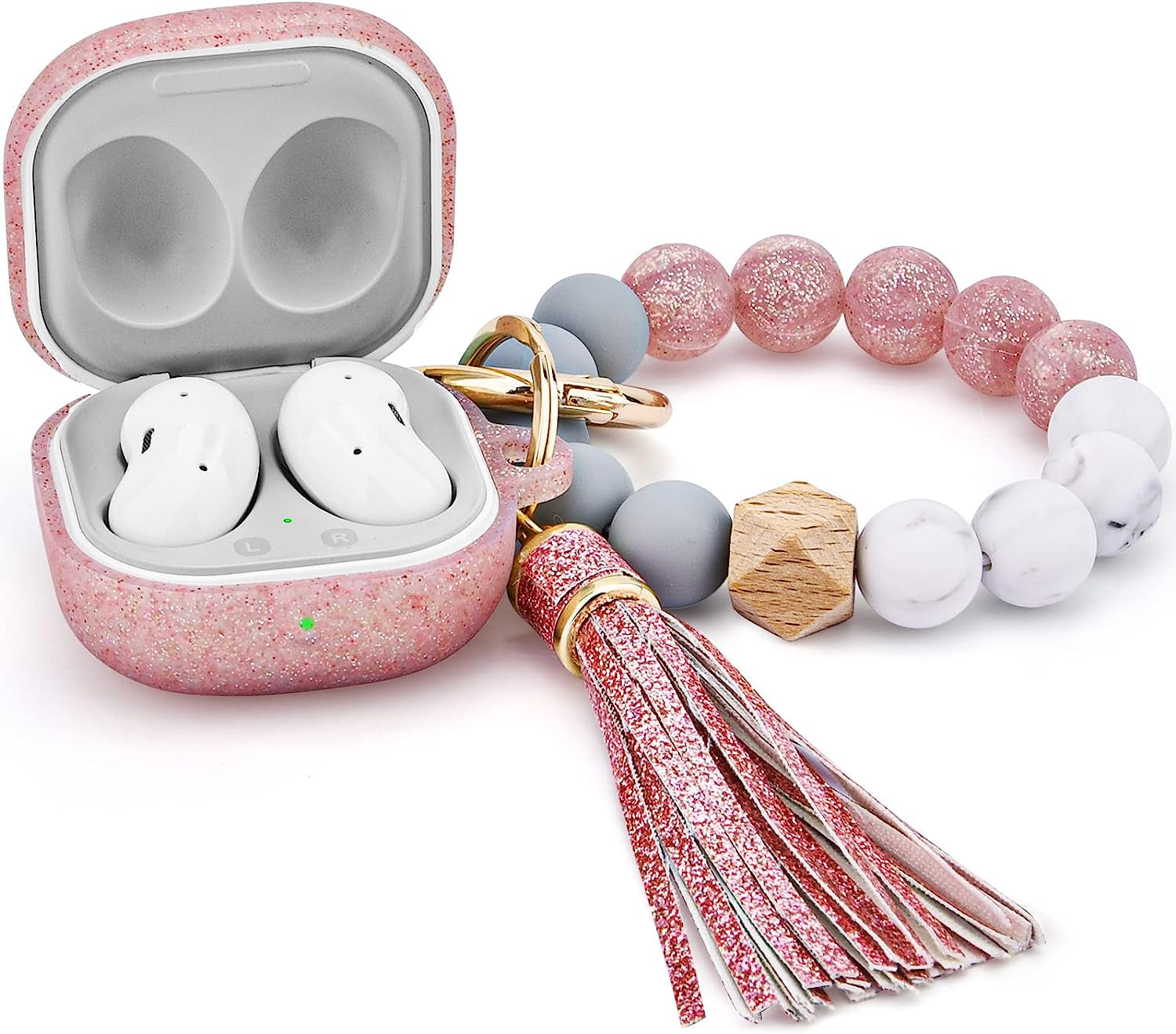 Filoto Case for Samsung Galaxy Buds 2 (2021) / Galaxy Buds Pro (2021) / Galaxy Buds Live/Buds 2 Pro, Cute Silicone Earbuds Protective Case Cover with Bracelet Keychain (Black)  Kerle Rose Gold  