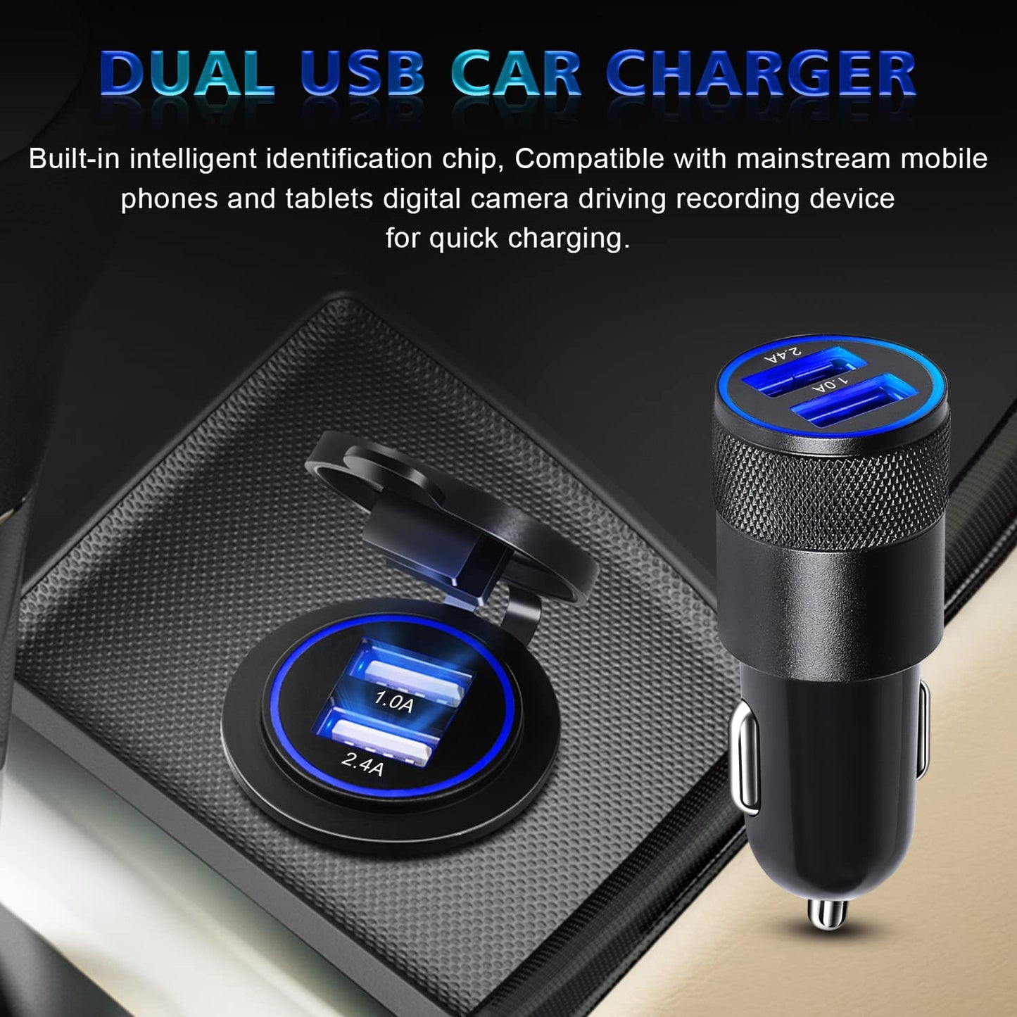 2 Pack Car Charger, 3.4A Fast Charge Dual Port USB Cargador Carro Lighter Adapter for Iphone 14 13 12 11 Pro Max X XR XS 8 plus 6S, Ipad, Samsung Galaxy S22 S21 S10 plus S7 J7 S10E S9 Note 8, LG  Ouzorp   