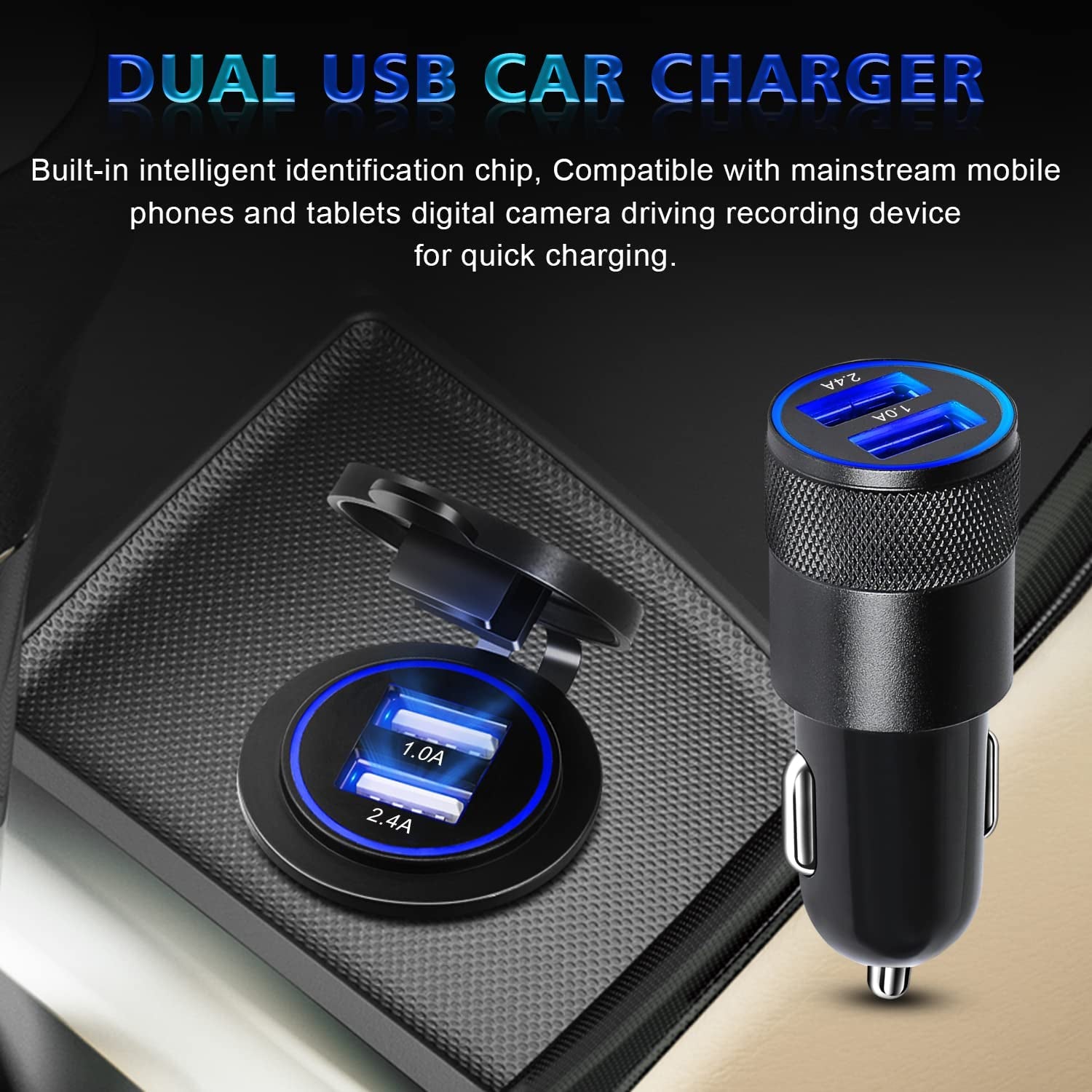 2 Pack Car Charger, 3.4A Fast Charge Dual Port USB Cargador Carro Lighter Adapter for Iphone 14 13 12 11 Pro Max X XR XS 8 plus 6S, Ipad, Samsung Galaxy S22 S21 S10 plus S7 J7 S10E S9 Note 8, LG  Ouzorp   