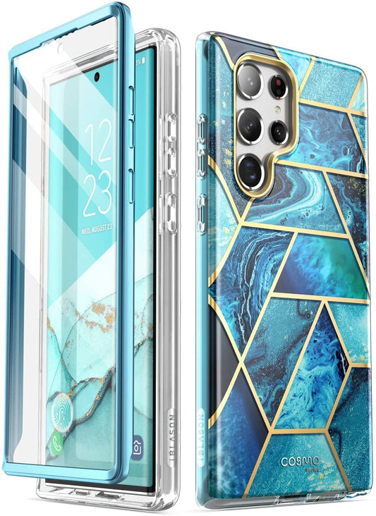 I-Blason Cosmo Series for Samsung Galaxy S22 Ultra 5G (2022 Release), Slim Stylish Protective Case with Built-In Screen Protector (Ocean)  i-Blason   