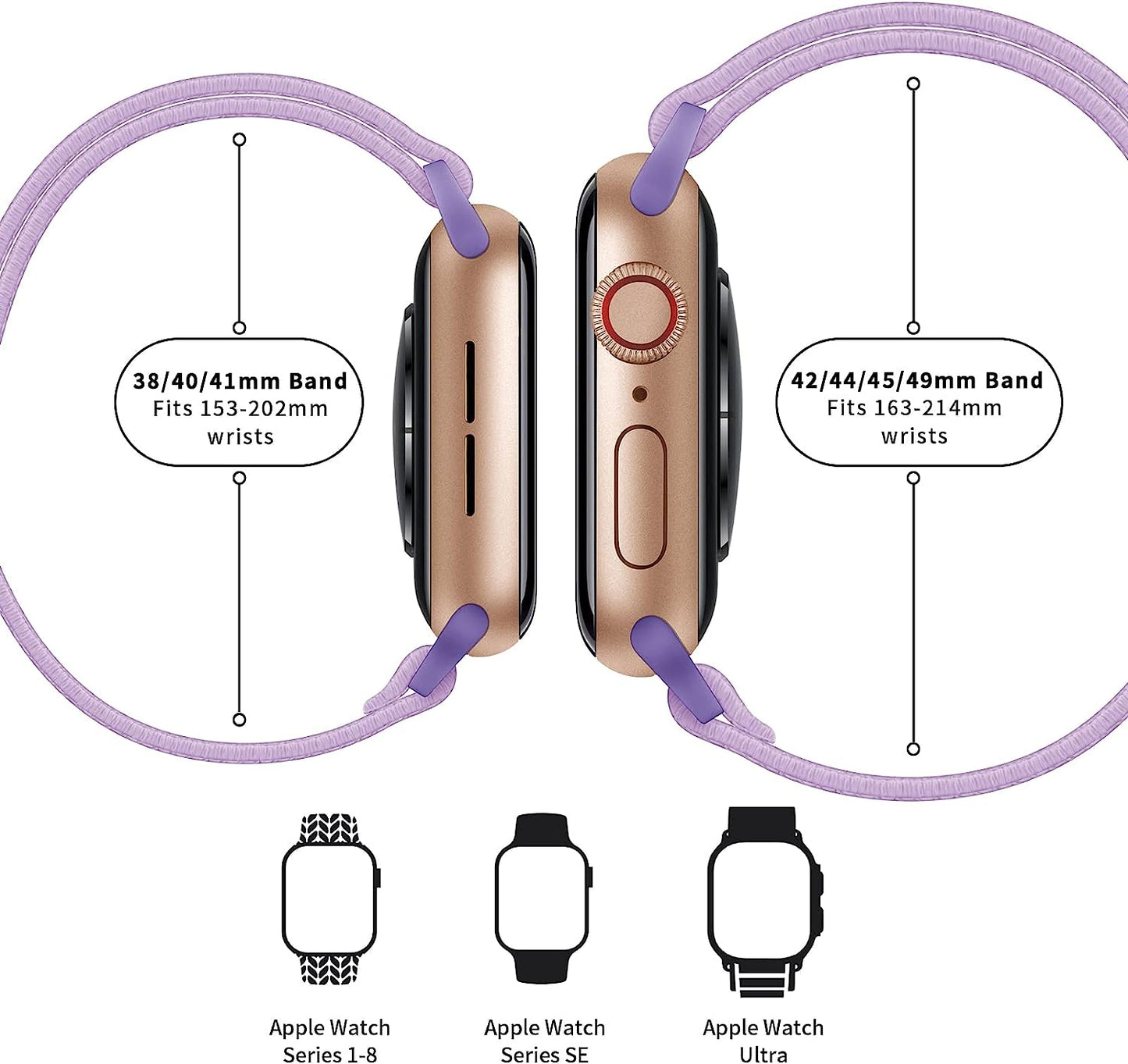 AMANECER Stretchy Nylon Watch Bands Compatible with Apple Watch Ultra Series 8/7/6/5/4/3/2/1 SE, Adjustable Braided Elastic Sport Loop Rugged Straps for Iwatch Women Men (Lavender Purple, 38/40/41MM)  AMANECER   