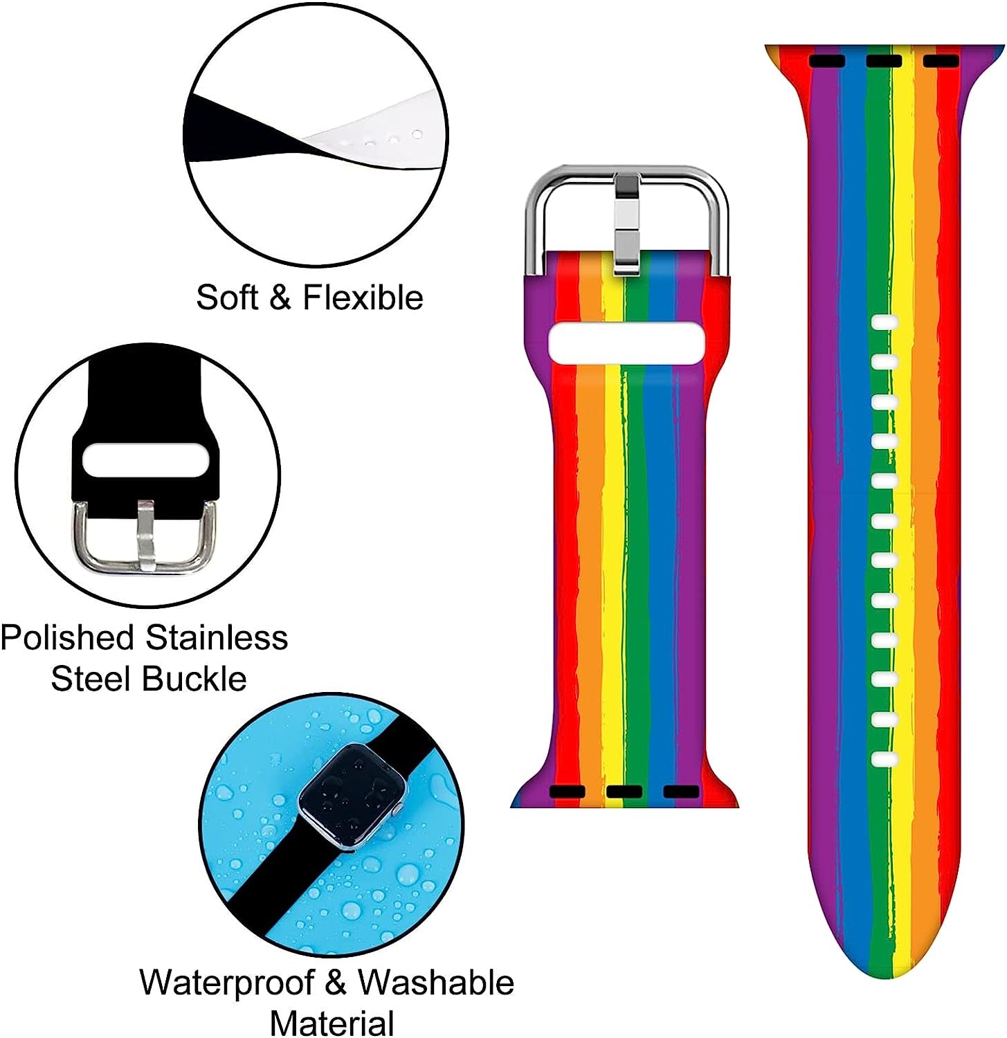 Teacher Appreciation Gifts Nurse Decorations Wristband Straps for Rainbow Apple Watch Band 38Mm/40Mm/41Mm/42Mm/44Mm/45Mm Soft Silicone Pride Watch Band Strap for Apple Smart Watch Series 7 6 5 4 3 2 1 SE.  DGDGDG   