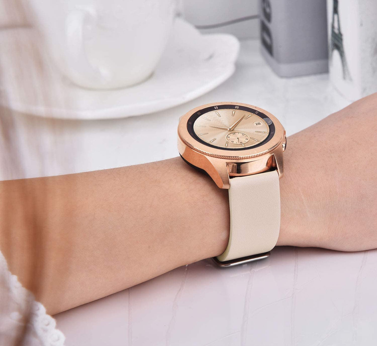 V-MORO Leather Strap Compatible with Galaxy Watch 5/4 Band 40Mm 44Mm/Galaxy Watch 4 Classic 42Mm 46Mm 20Mm Watch Band with Rose Gold Stainless Steel Buckle Replacement for Galaxy Watch 42Mm/Active 2  V-Moro   