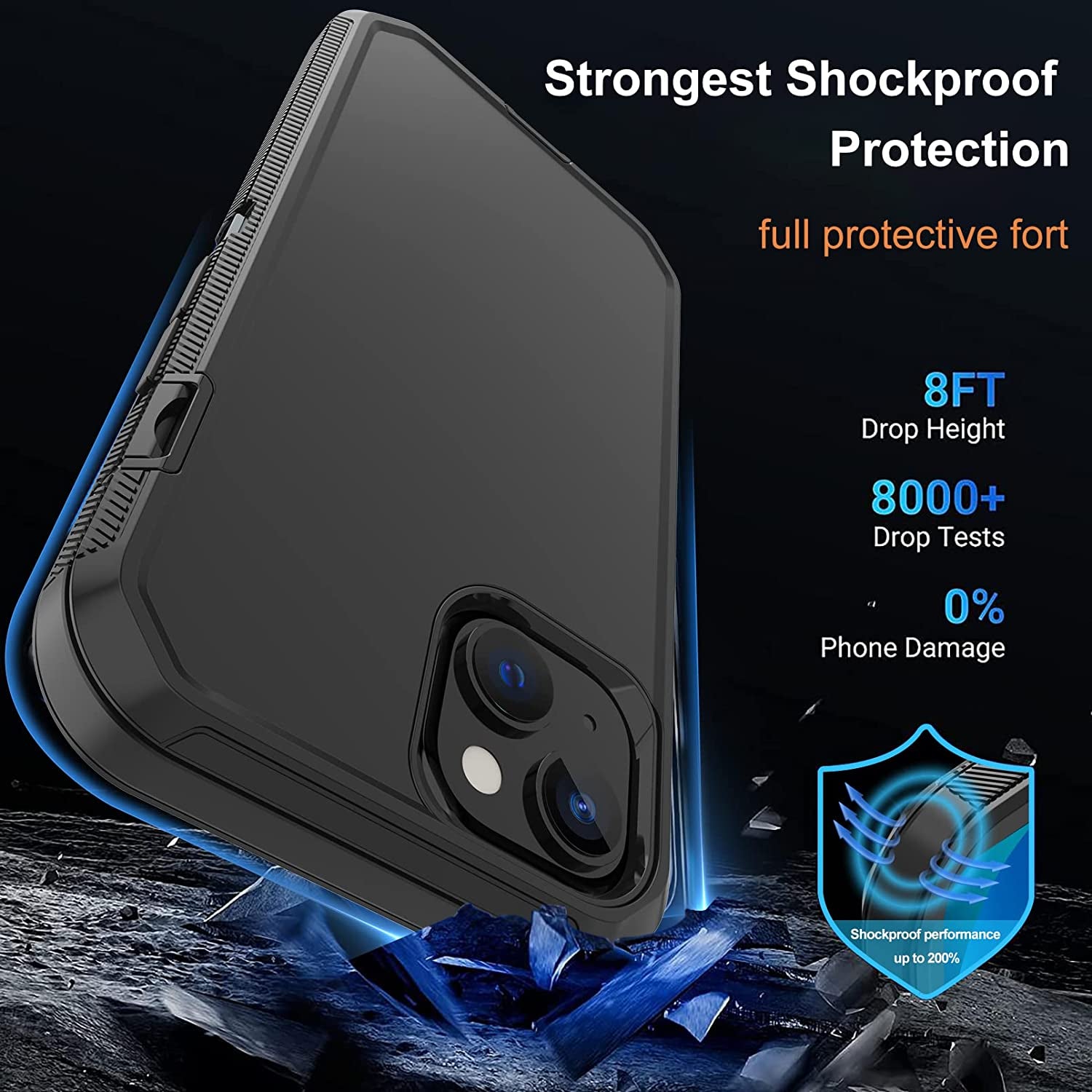 Annymall for Iphone 14 plus Case with 2 Screen Protector, Heavy Duty Drop Protection Shockproof Rugged 3-Layer Military Tough Durable Protective Cover for Apple Iphone 14 plus 6.7" (Black)  Annymall   