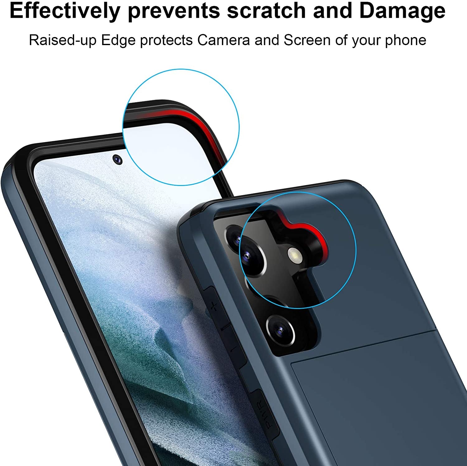 Jiunai for Samsung S21 Case, Galaxy S21 Case Credit Card Ids Cash Holder Shell Wallet Case Slide Cover Dual Layer Hard PC Soft TPU Rubber Cover Phone Case for Samsung Galaxy S21 5G 6.2'' 2021 Navy  Jiunai   