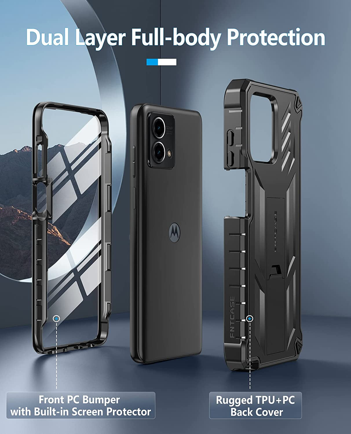 FNTCASE for Motorola Moto G-Stylus-5G-2023 Case: Shockproof Military Grade Protective Phone Cover with Kickstand - Rugged Hybrid Matte Textured Dual Layer Full Protection - 6.6 Inch Black  FNTCASE   