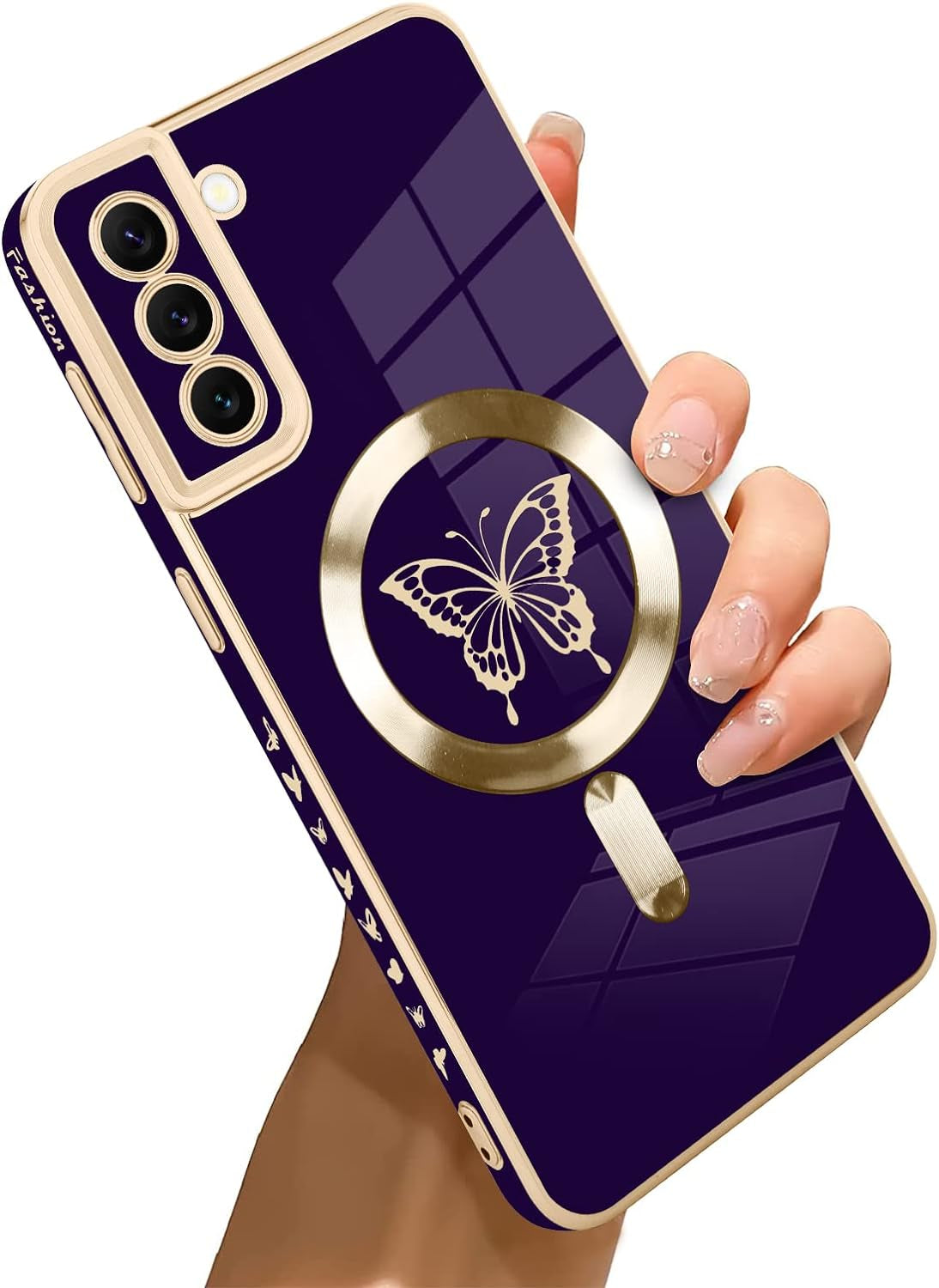 Bonoma for Samsung Galaxy S21 plus Case [Support for Magsafe] Butterfly Pattern Magnetic Plating Screen Protector Luxury Elegant Case Camera Protector Shockproof Protective Corner Back Cover -Blue  Bonoma Purple  