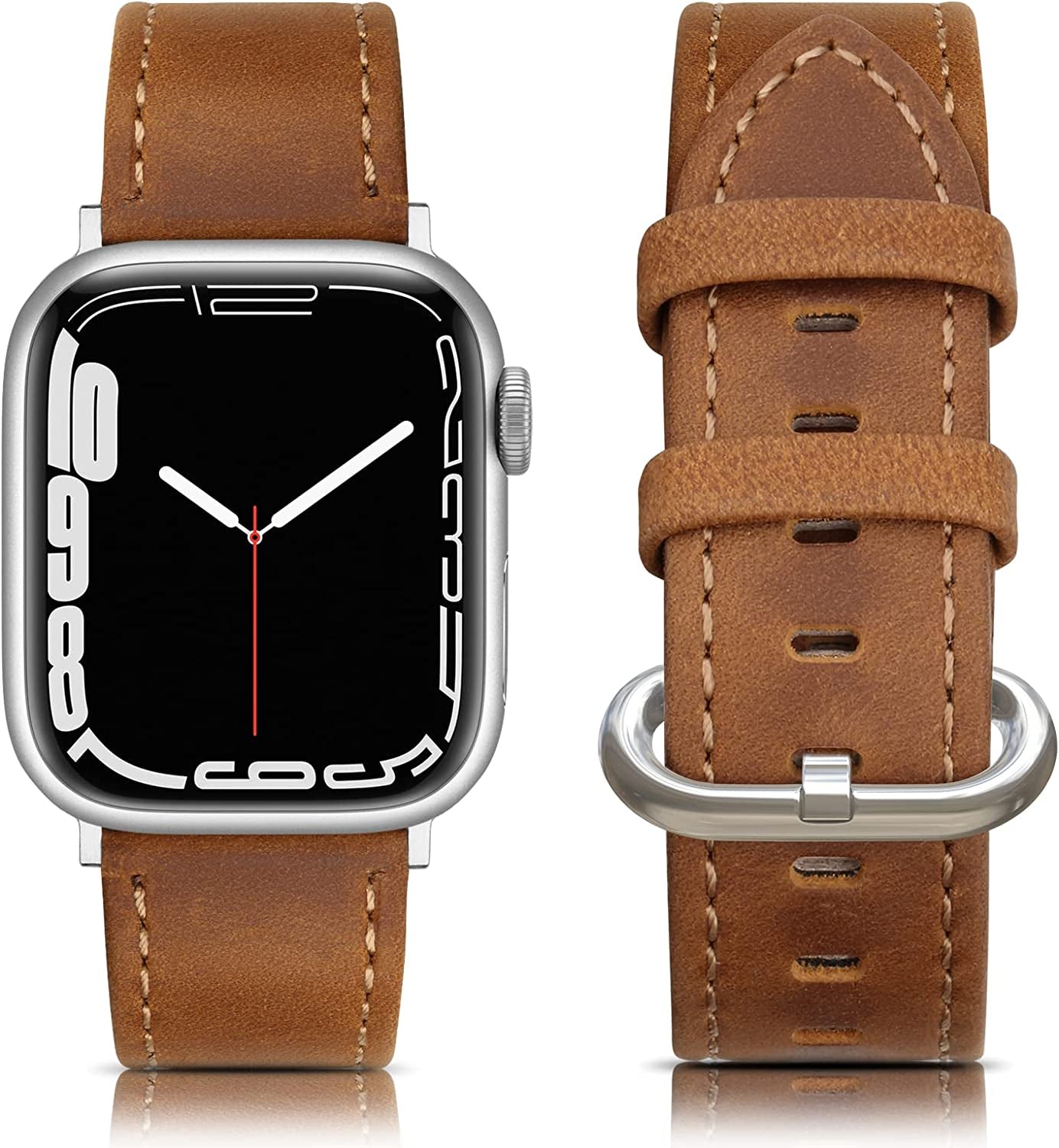 SWEES Leather Bands Compatible with Apple Watch Bands 41Mm 40Mm 38Mm Women Men, Genuine Leather Bands Replacement Strap for Apple Iwatch SE2 SE Series 8 7 6 5 4 3 2 1,Sports & Edition  SWEES Rustic Brown  