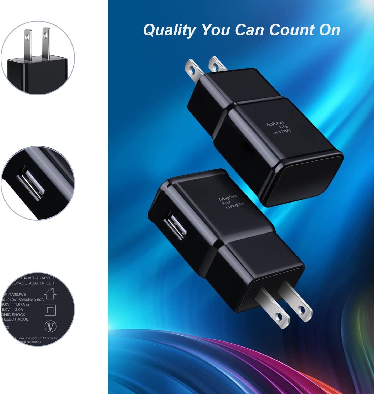 Adaptive Fast Charging USB Wall Charger, Qihop 4-Pack Fast Charging Block Travel USB Charger Adapter Compatible Samsung Galaxy S21 S20 S10 S9 S8 S7 Edge Plus, Note 8 9 10+, A13 A32 A52 A53 Iphone  Shenzhen Hao Nuo Tian Electronics Co.Ltd   