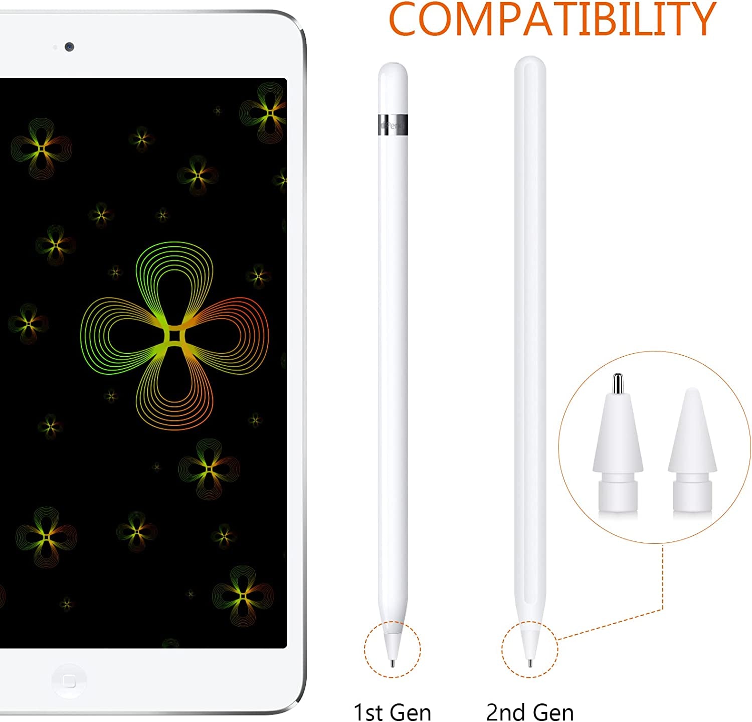 5-Pack Replacement Pencil Tips + 5-Pack Replacement Metal Needle Pencil Stylus Tip for Apple Ipad Pencil 1St Gen & 2Nd Gen with 4 Pencil Tip Cover  Shenzhen QiXiang Glass Lens Limited Company   