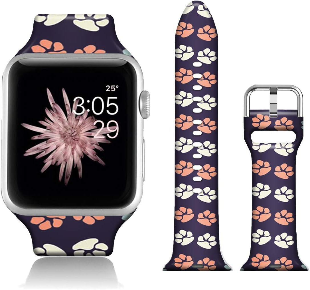 FTFCASE Silicone Floral Bands Compatible with Apple Watch 49Mm 45Mm 44Mm 42Mm, Gray Pattern Printed Soft Silicone Sport Strap Replacement for Iwatch SE Series 8 7 6 5 4 3 2 1 for Women Men Girls  FTFCASE Brown Footprint 38mm/40mm/41mm 