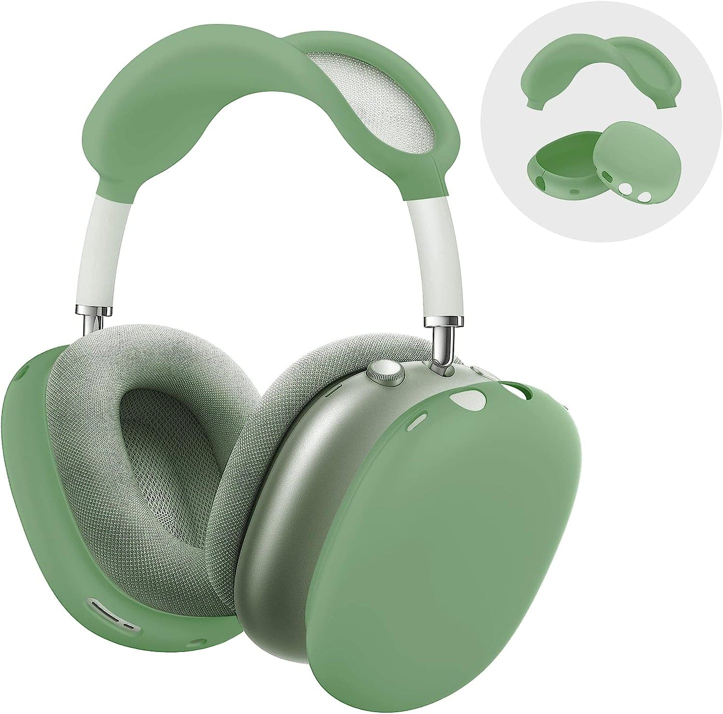 Woyinger Silicone Case for Airpods Max Headphones, Scratch-Resistant Earcup Caps and Headband Cover, Airpods Max Accessory Skin Case,White  Woyinger Light Green  