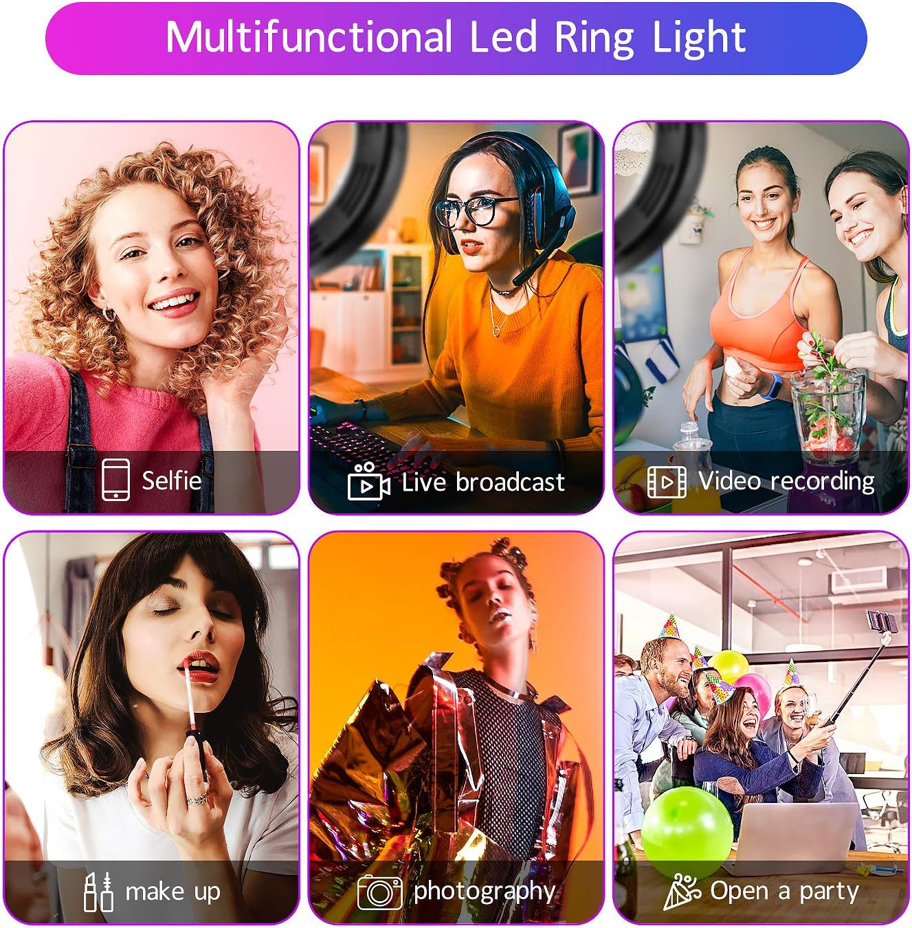 RGB Ring Light,Selfie Ring Light with Tripod Stand/Phone Holder/Hd Mirror, Dimmable LED Ring Light with USB for Make-Up,Youtube Video,Photography,Tiktok,Compatible with Iphone Android  GLANDU   