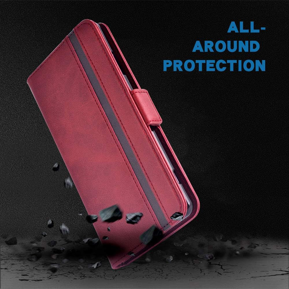 Phone Case for LG V30 Thinq V35 plus Leather Wallet Cases with Tempered Screen Protector Accessories Card Holder Full Body Flip Folio Cover LGV30 LGV35 LG30 LG35 V 30 35 V30+ V30S H931 Women Men Red  FDC   