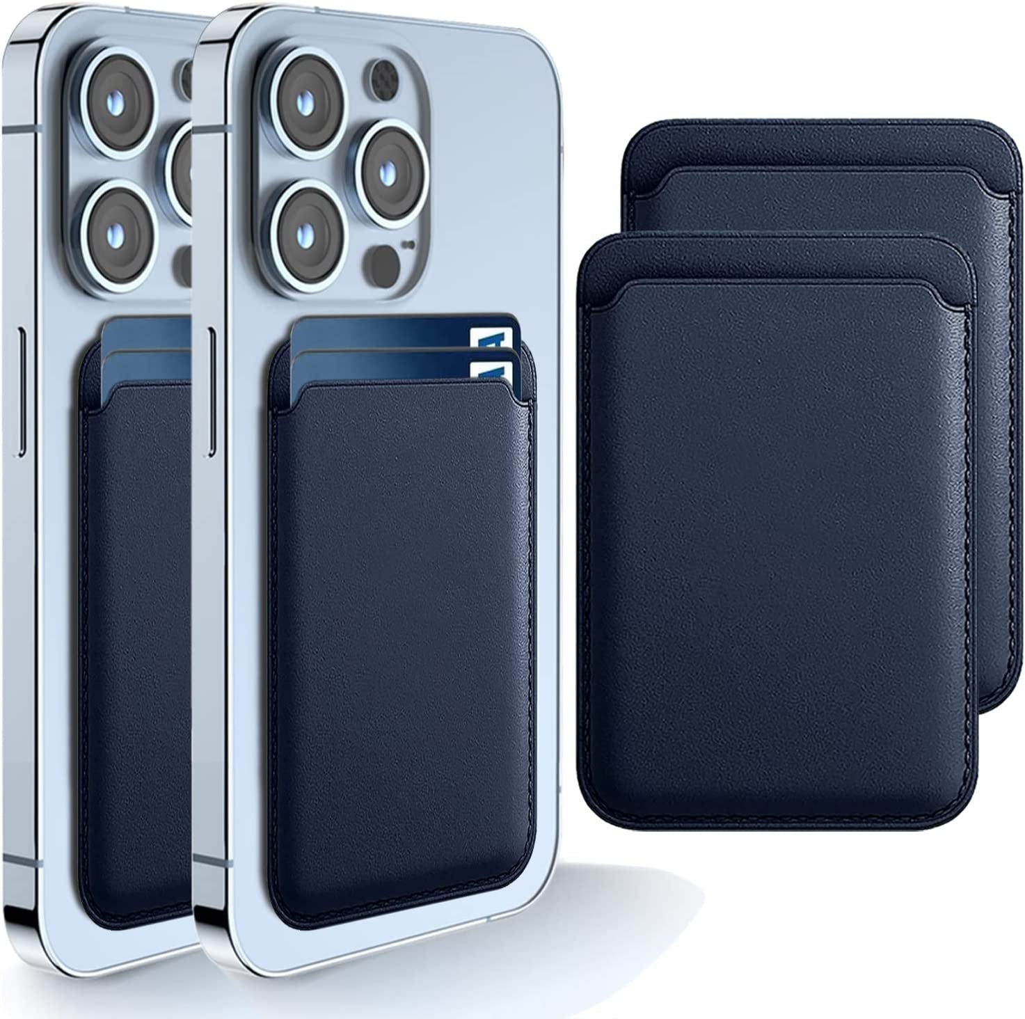 [2 Pack] Magnetic Card Holder Wallet for Iphone 14/13/12 Series with Magsafe, Leather Wallet for Iphone 14 Pro/Pro Max/Plus/14, Mag-Safe Wallet for Iphone 13 Pro/Pro Max/Mini/13/12 Series, Black Blue  iLodn BlueBlue  