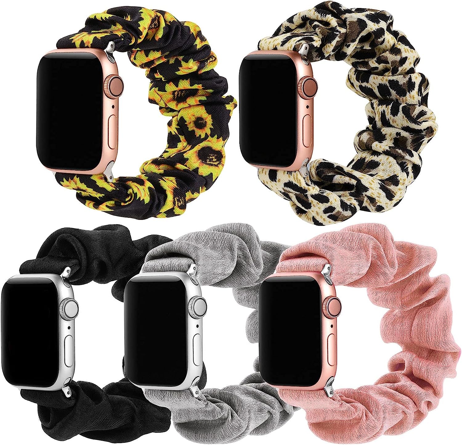 Bigqin 5-Packs Elastic Band Solo Loop Scrunchie Bands Compatible with Apple Watch Series 8 7 (41Mm) Series 6 SE (40Mm) Series 3 2 1 (38Mm), Women Bracelet Strap Compatible with Iwatch 41Mm 40Mm 38Mm  Bigqin   
