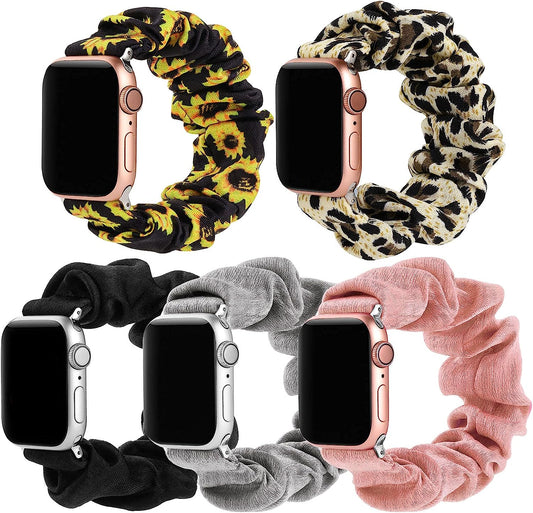 Bigqin 5-Packs Elastic Band Solo Loop Scrunchie Bands Compatible with Apple Watch Series 8 7 (41Mm) Series 6 SE (40Mm) Series 3 2 1 (38Mm), Women Bracelet Strap Compatible with Iwatch 41Mm 40Mm 38Mm  Bigqin   
