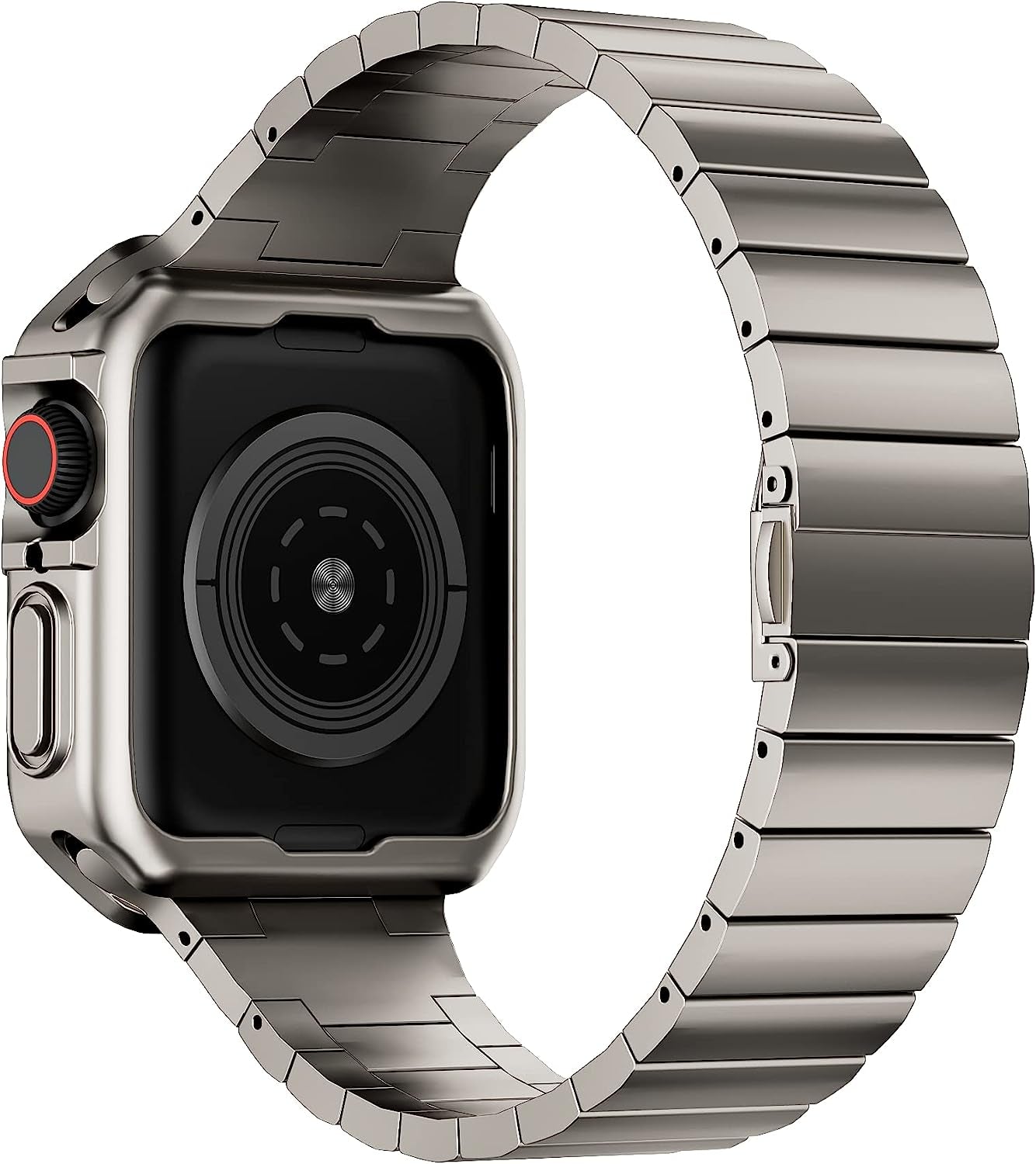 Titanium Color Designed for Apple Watch Band Men with Case, Stainless Steel Metal Chain with TPU Cover, Smart-Watch Link Bracelet Strap, Wrist-Band for I-Watch Series 8 7 6 5 4 3 2 1 SE  MRYUESG   