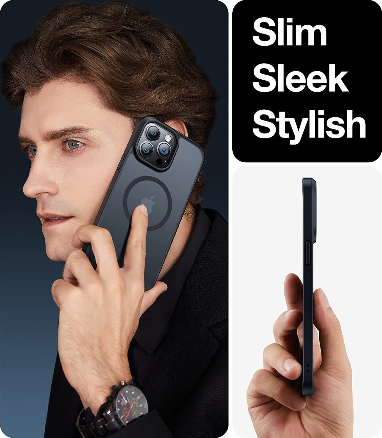 TORRAS Magnetic Designed for Iphone 14 Pro Case, Military Grade Drop Tested, Compatible with Magsafe, Slim Protective Matte Silicone for Iphone 14 Pro Phone Case, 6.1", Translucent Back/Black Edge  TORRAS   