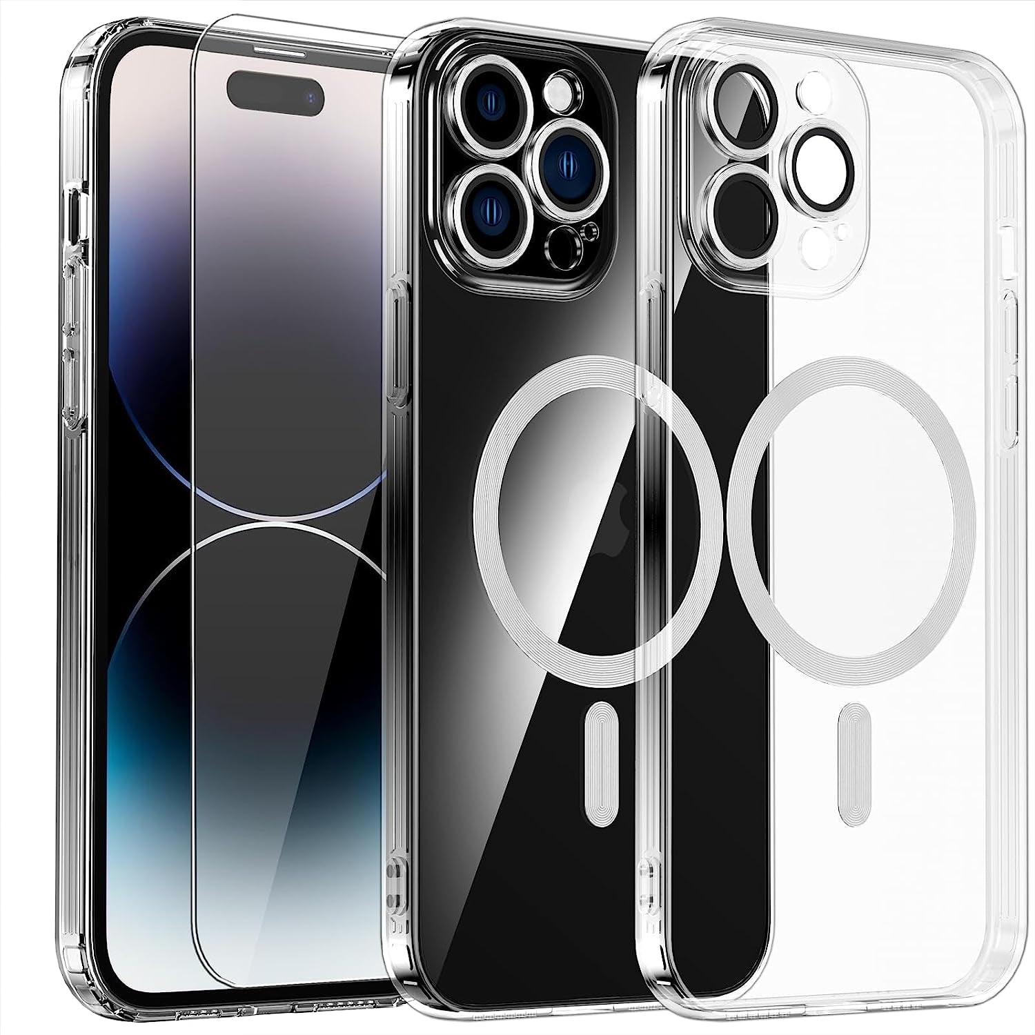 Magnetic Clear for Iphone 14 Pro Max Case with Magsafe [Integrated Camera Glass] Women Phone Case [Original Iphone Exterior] Silicone Cover Slim Thin [Non-Yellowing] Anti-Fingerprint Scratch Men  DOSNTO   