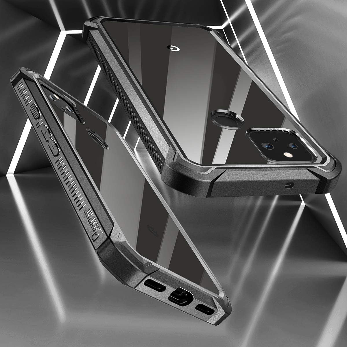 Dexnor for Google Pixel 5 Case with Screen Protector Clear Rugged Full Body 360 Protective Shockproof Hard Back Cover Defender Dual Layer Heavy Duty Bumper Case for Google Pixel 5 - Black  Dexnor   