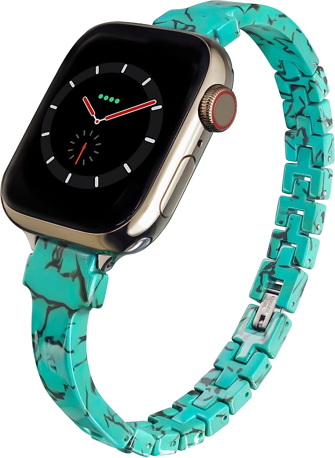 Slim Tortoise Watch Band Compatible with Apple Watch 38/40/41/42/44/45/49Mm, Resin Watch Bracelet Band for Iwatch Series Ultra/Se/8/7/6/5/4/3/2/1, Thin Watch Strap for Women  Unilily Turquoise 42/44/45/49 mm 