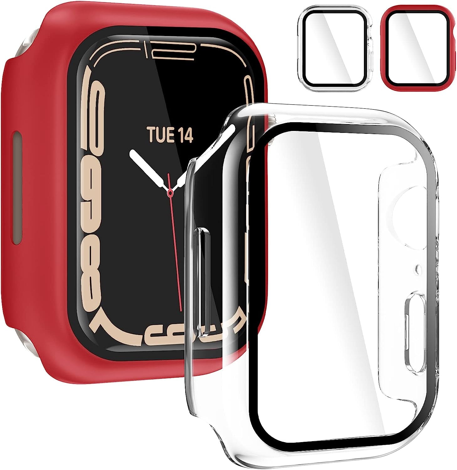DABAOZA Compatible for Clear Apple Watch Band 45Mm 44Mm 42Mm 41Mm 40Mm 38Mm Ultra, Men Women Watch Band with Case Sport Jelly Transparent Strap for Iwatch Series 8 7 6 5 4 3 2 1 SE  DABAOZA Red/Clear-Screen Protector 45MM 