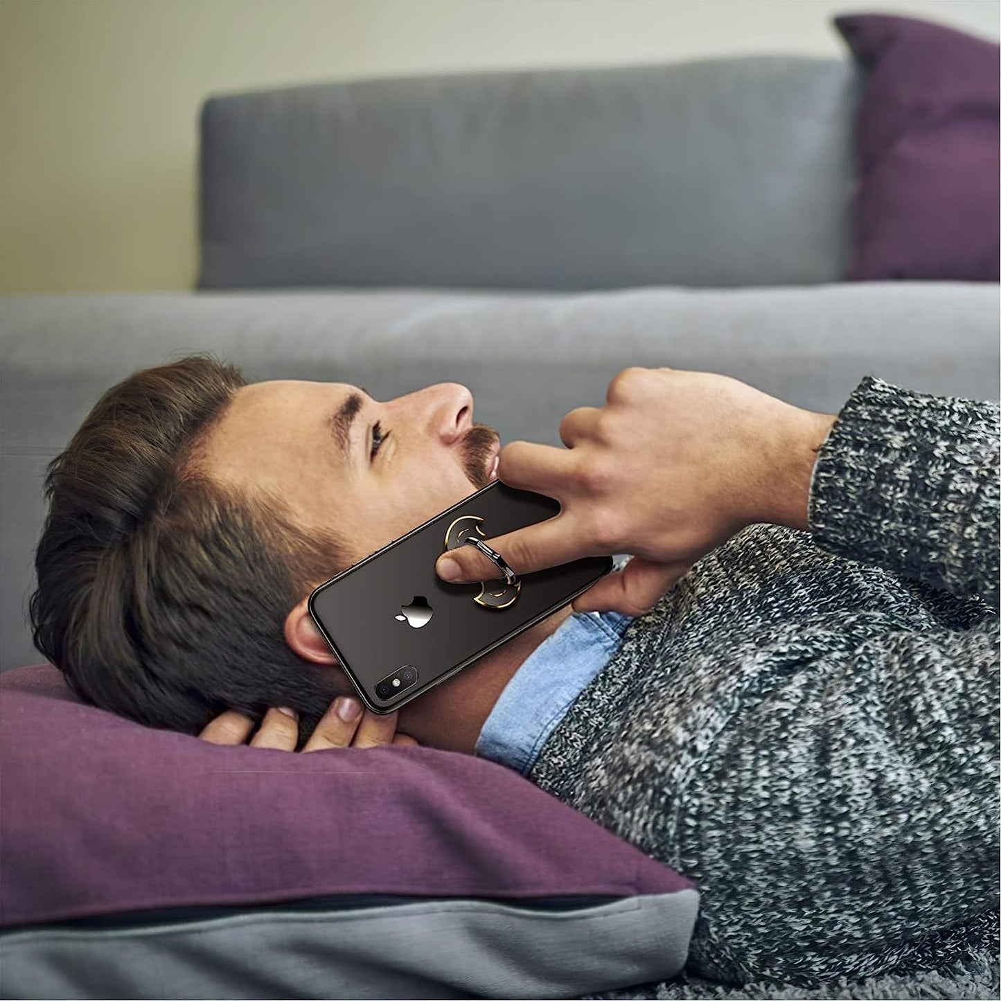 Bat Phone Ring Stand Holder - OATSBASF Cell Phone Ring Holder Finger Grip 360 Degree Rotation Compatible with Iphone 12/11 Pro Max/Se 2020 and Other Smartphones（Black+Gold）  OATSBASF   