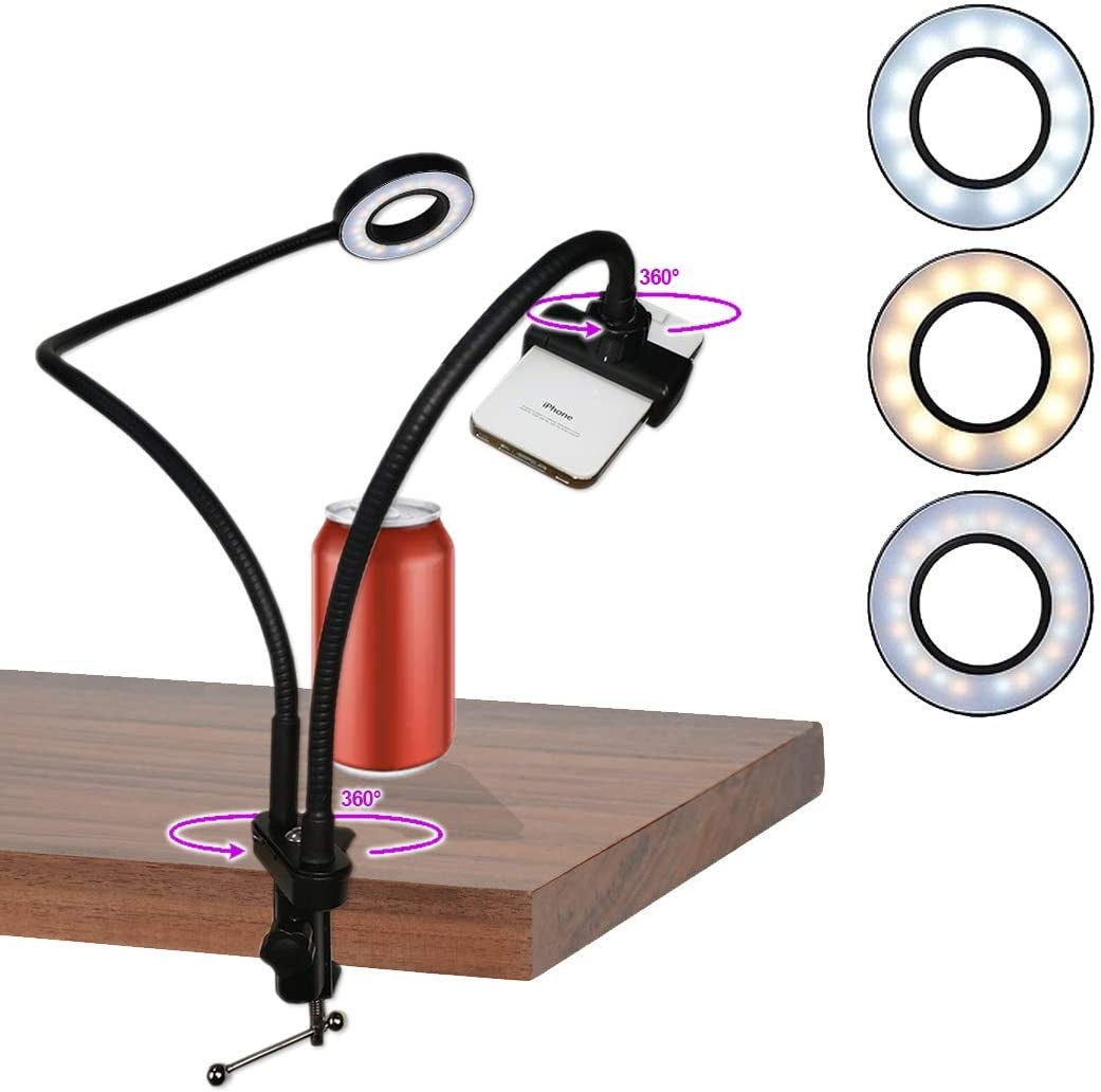 Aggels 3.5" LED Ring Light with Stand, Phone Holder, C-Clamp. Selfie Halo Light for Photography/Makeup/Streaming/Tiktok, Gooseneck 360° Rotation, 33 LED Levels, Compatible Ios & Android  AGG   