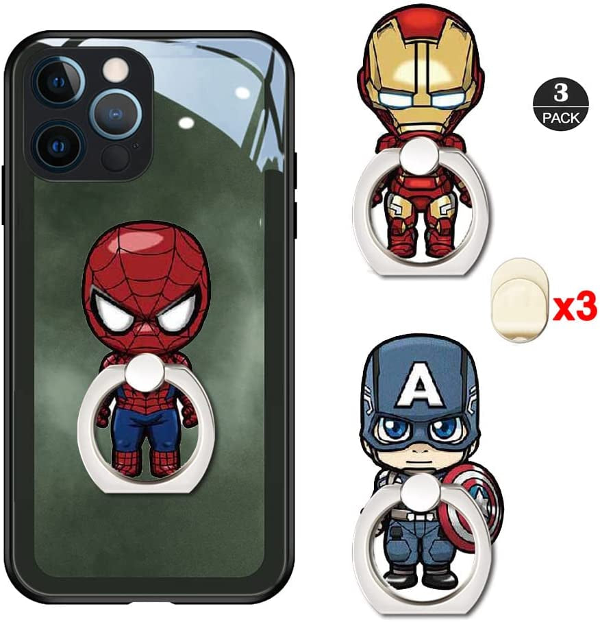 ZOSTLAND 1PC Transparent Clear Phone Ring,Universal 360°Adjustable Phone Case Finger Grip Stand Holder Desk Stent Mount Car Hook Compatible with Iphone 13 12 11 XS MAX X plus Ipad Samsung (Round)  ZOEAST Iron Captain Spider  