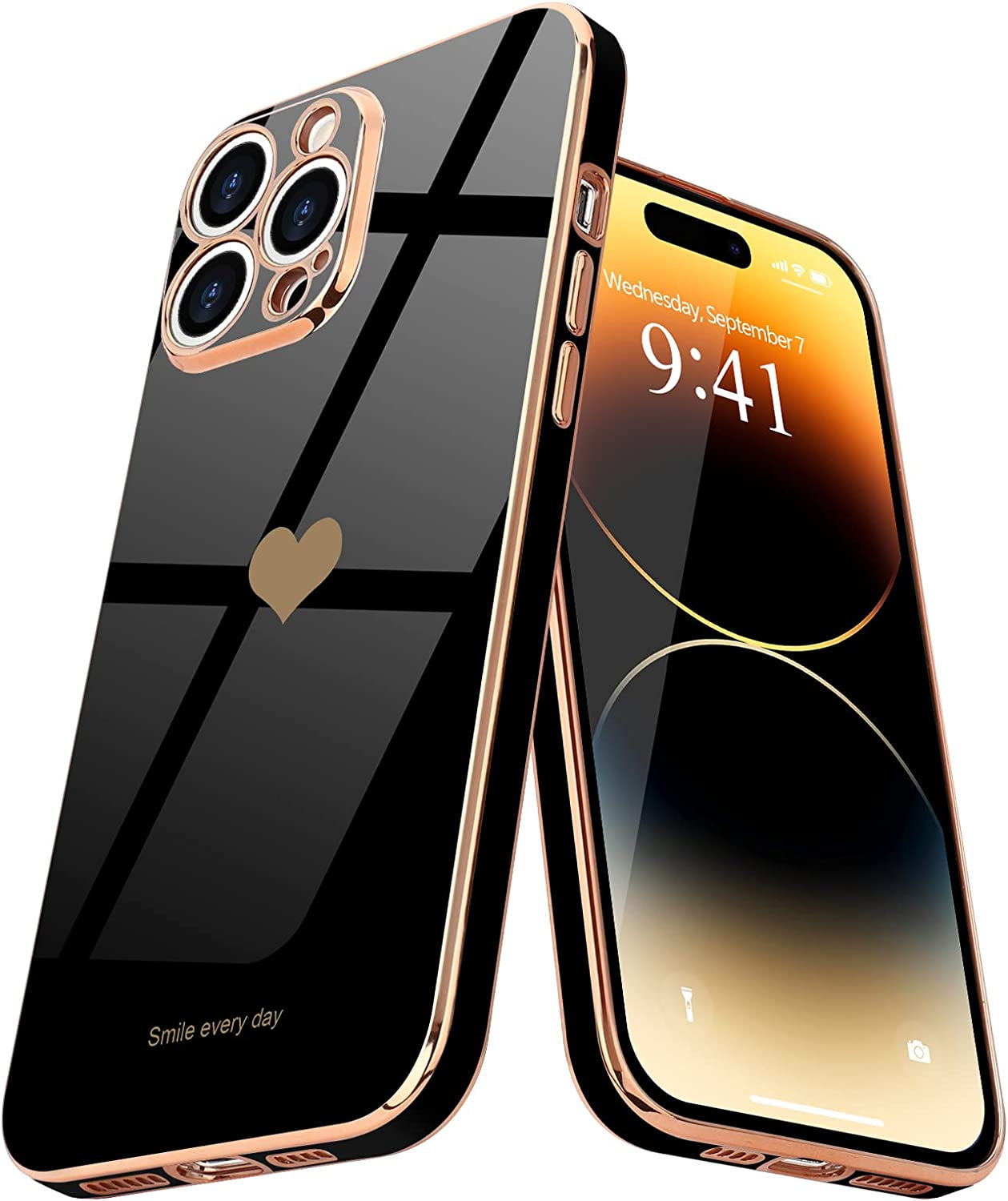 Teageo for Iphone 14 Pro Case for Women Girl Cute Love Heart Luxury Plating Soft Bling Back Cover Raised Full Camera Protection Bumper Silicone Shockproof Phone Case for Iphone 14 Pro, Purple  janzee Black  