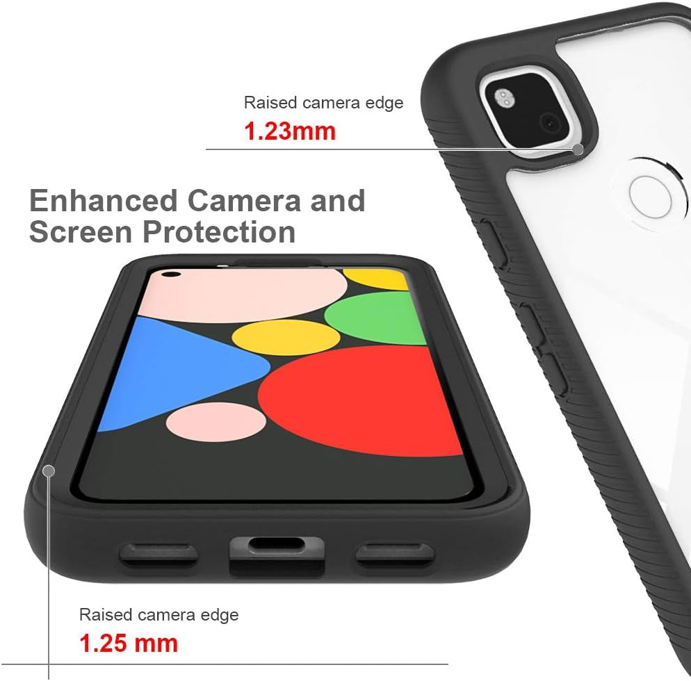 Circlemalls- Google Pixel 4A Case, [Not Fit Pixel 4A 5G/Pixel 4] with [Tempered Glass Screen Protector Included], 12 Feet Drop Test Proof Clear Durable Armor Protective Phone Cover - Black  Circlemalls   