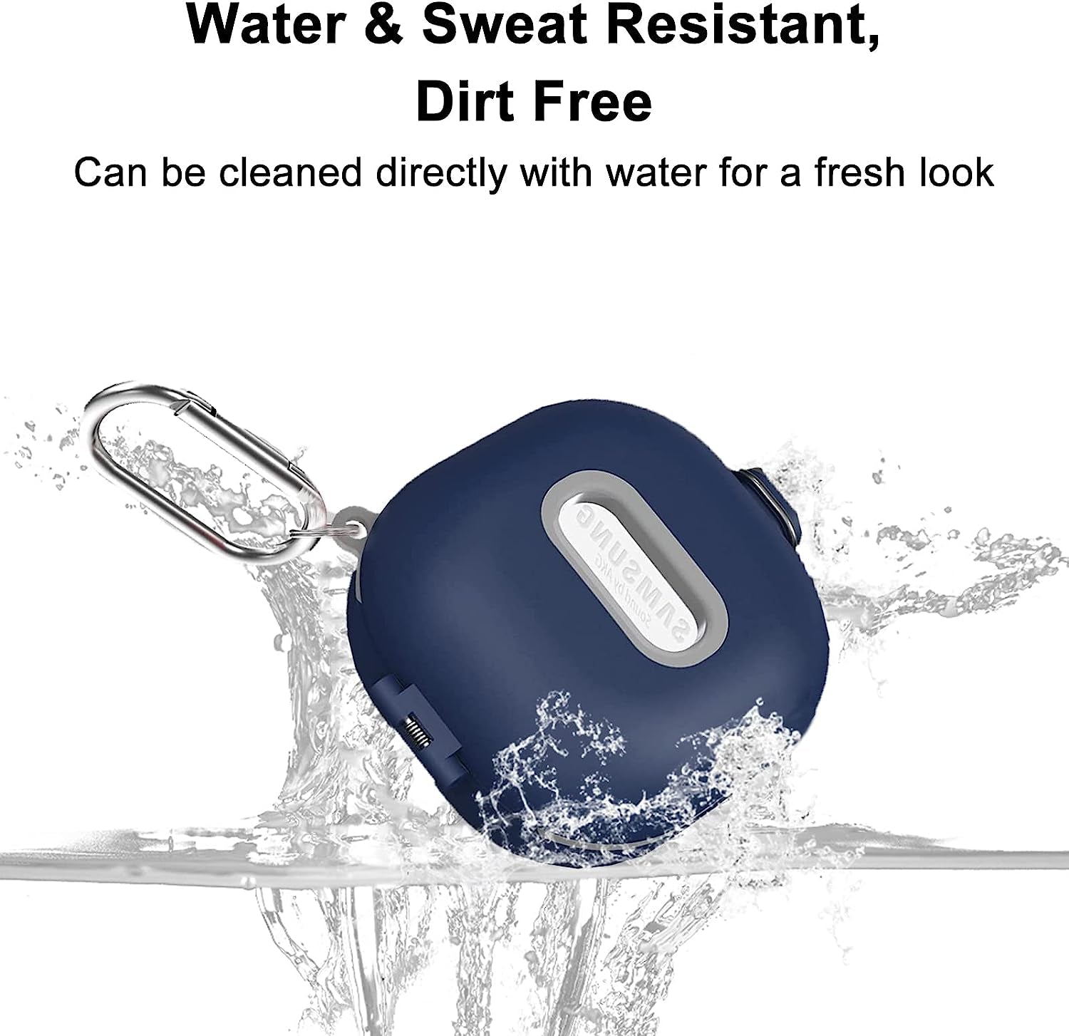 [Upgrade Secure Lock] Case for Samsung Galaxy Buds 2 Pro/Galaxy Buds 2/Galaxy Buds Pro/Galaxy Buds Live, Shock-Absorbing Protective Armor Cover TPU Hard Shell with Carabiner & Lanyard(Blue)  VAEKNVG   