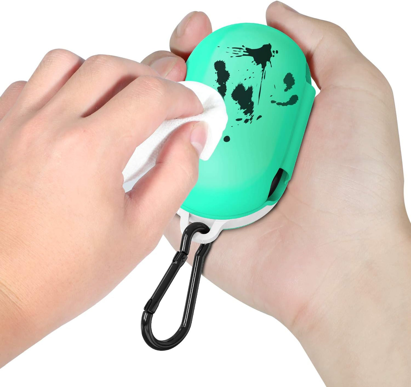 2 Packs Silicone Cover for Galaxy Buds Case/Galaxy Buds + plus Case,With Carabiner Full Body Protections Skin Accessories Compatible Samsung Galaxy Buds plus (Black and Mint Green)  meiyasy   