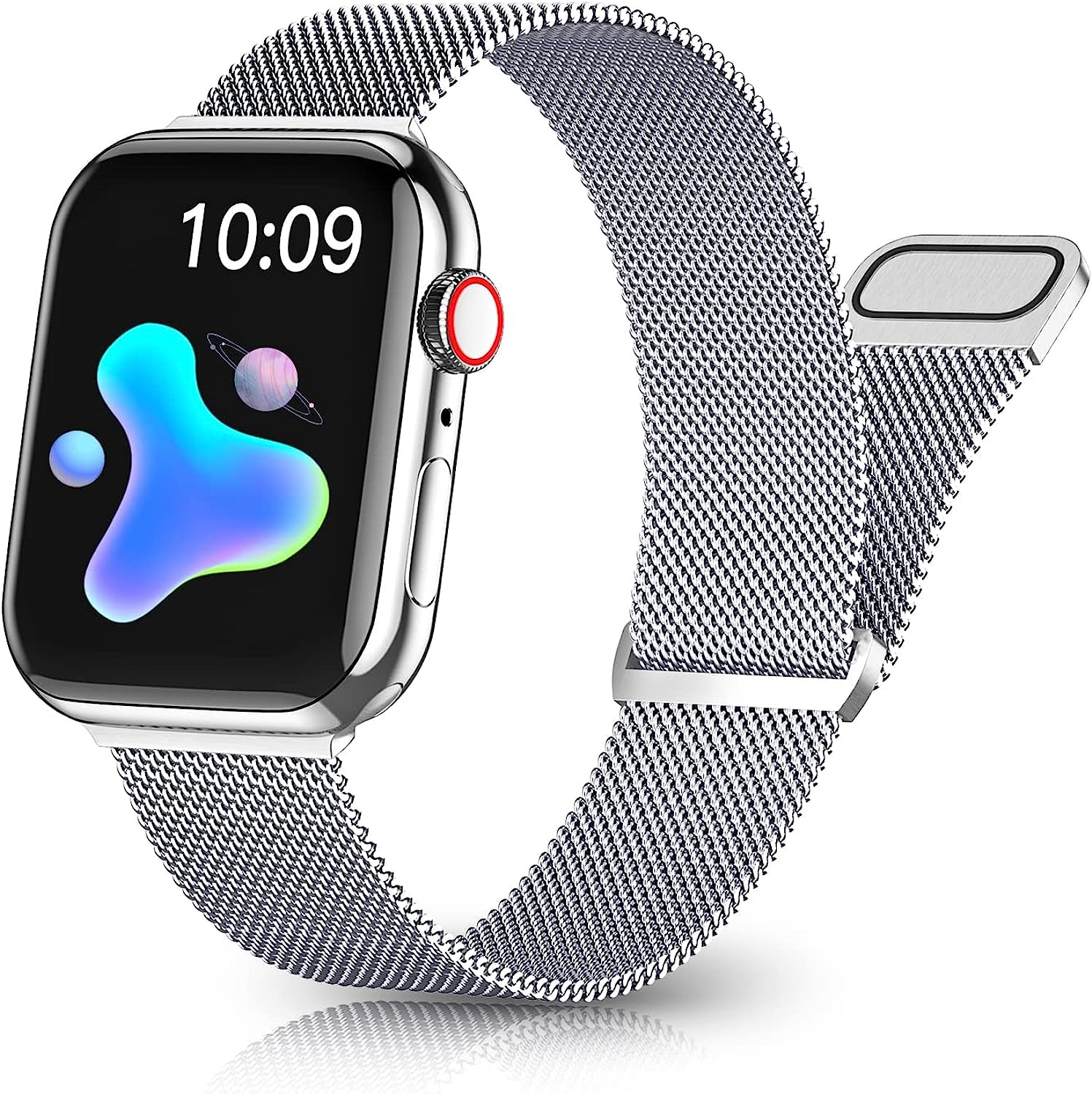 Rabini Magnetic Bands Compatible with Apple Watch Band 40Mm Women 38Mm 41Mm 42Mm 44Mm 45Mm 49Mm Men, Stainless Steel Mesh Metal Adjustable Sport Strap Wristband Iwatch Series 8 7 6 5 4 3 2 1 SE Ultra  Rabini 4-Silver 42mm/44mm/45mm/49mm 
