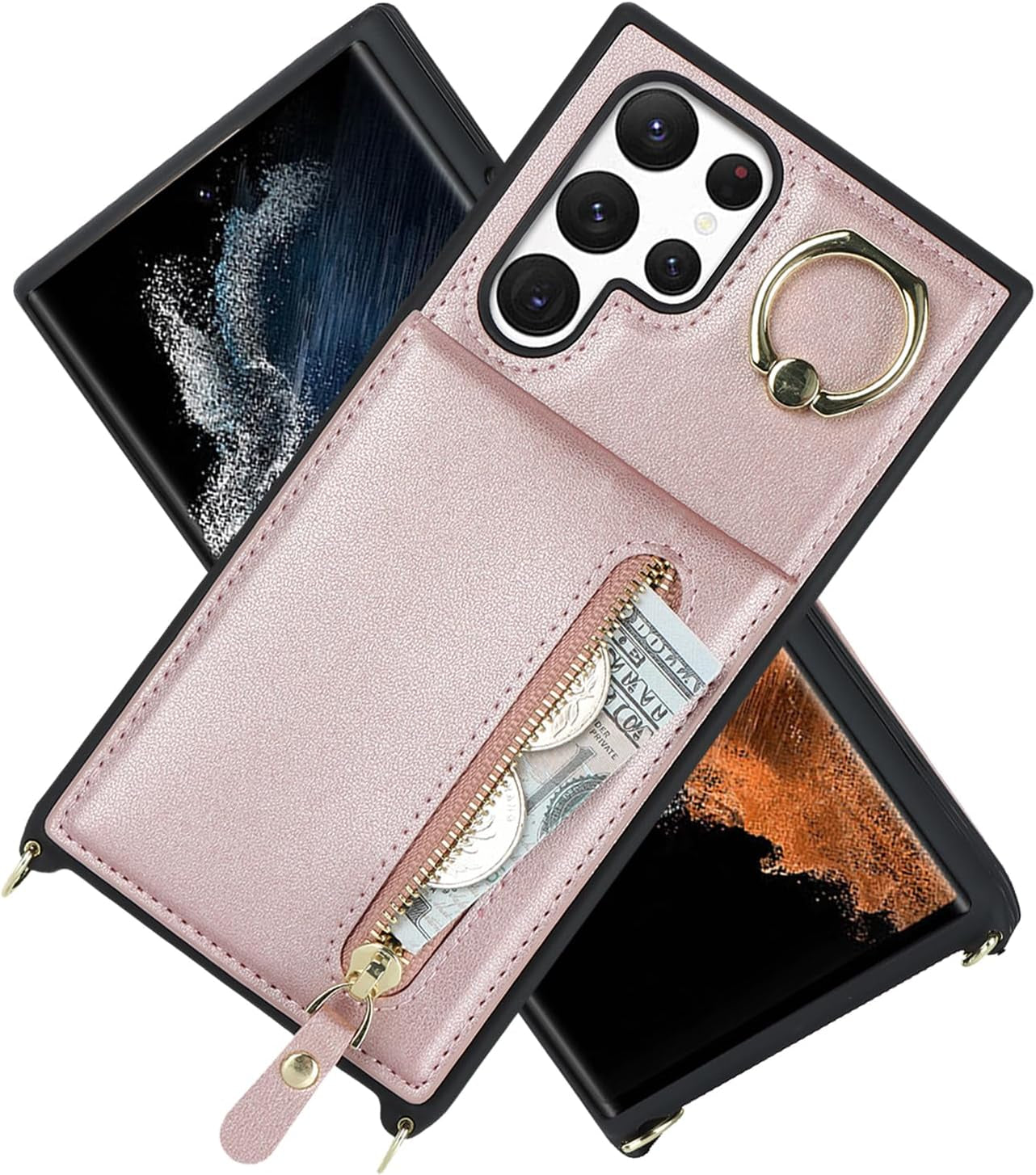 DEYHU Samsung Galaxy Note 20 Ultra Case with Card Holder for Women,Galaxy Note 20 Ultra Phone Case Wallet with Strap Credit Card Slots Crossbody with Kickstand Zipper Case - Rose Gold  DEYHU   