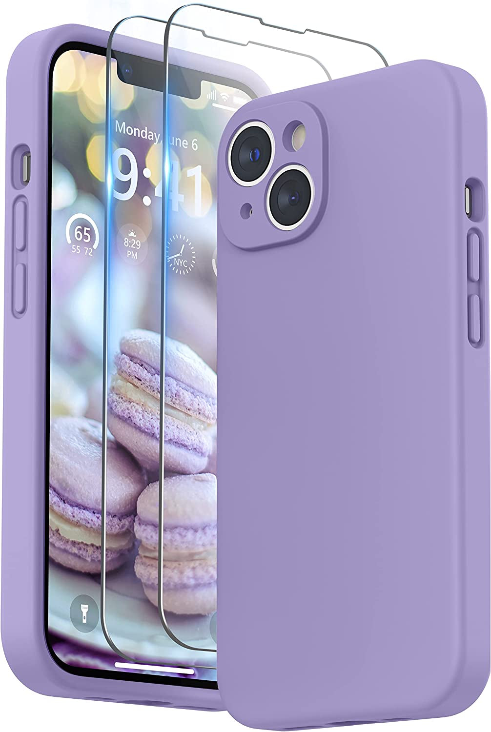 SURPHY Compatible with Iphone 14 Case with Screen Protector (Camera Protection + Soft Microfiber Lining) Liquid Silicone Phone Case 6.1 Inch 2022, Lilac Purple  SURPHY Light Purple  