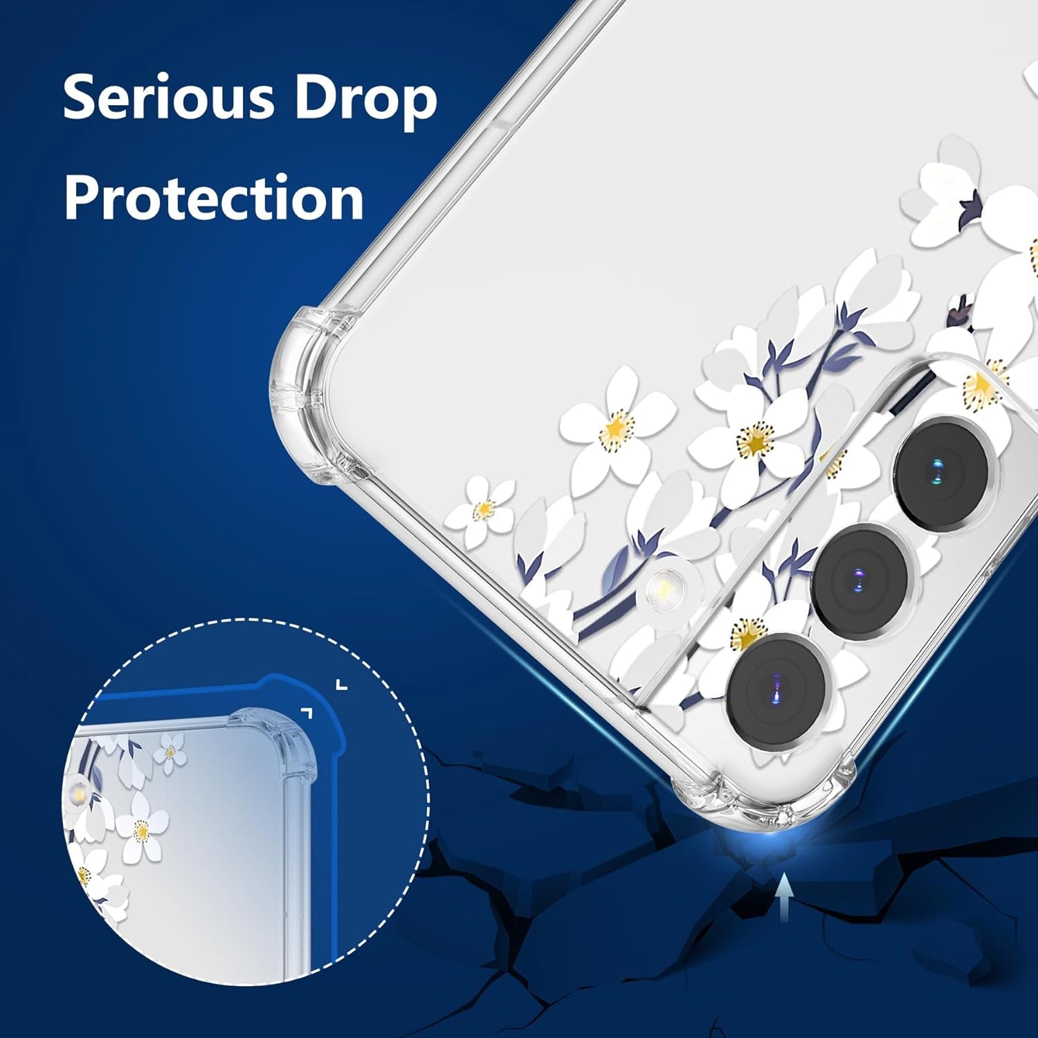DEFBSC Soft Case Compatible with Samsung Galaxy S22 Plus, Clear Floral Flower Pattern Print Design Flexible TPU Shockproof Cover for Women Girls,Flower Protective Phone Case, White Pear Blossom  DEFBSC   