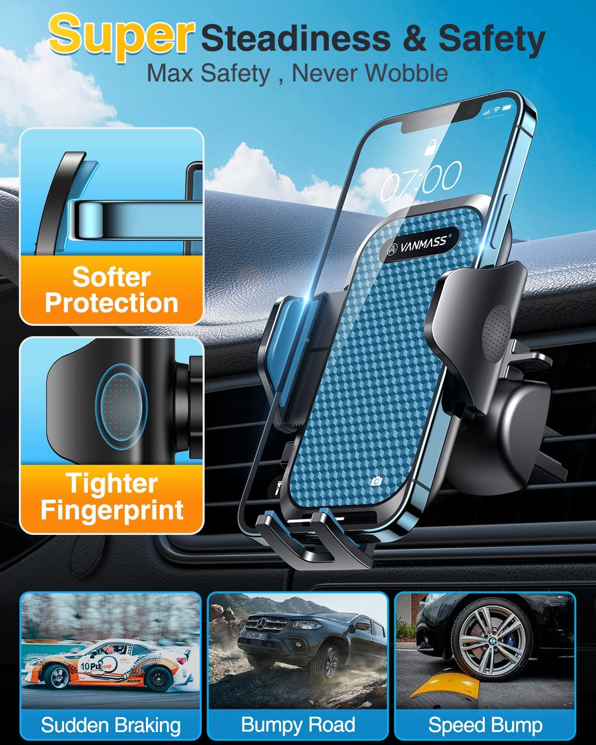 [Upgraded] VANMASS BEST Car Vent Phone Holder Mount Compatible for Iphone 14 13 Pro Max 12 11 X Xr Xs 8 7 plus Mini Se Android Mobile Cell Smartphone Universal Vehicle Handsfree Easy Clamp Clip Cradle  VANMASS   