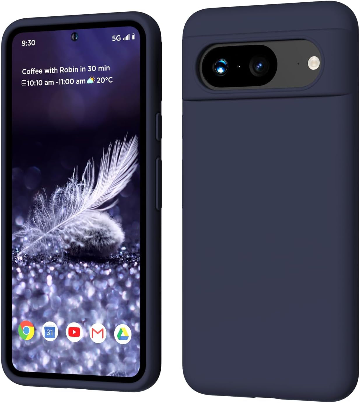 COFFKER Compatible with Pixel 8 Case, Liquid Silicone Case, Full Body Shockproof Protective Cover,【Soft Microfiber Lining】 Slim Thin Phone Case for Google Pixel 8 6.2 Inch, Chocolate Brown  COFFKER Midnight Blue  