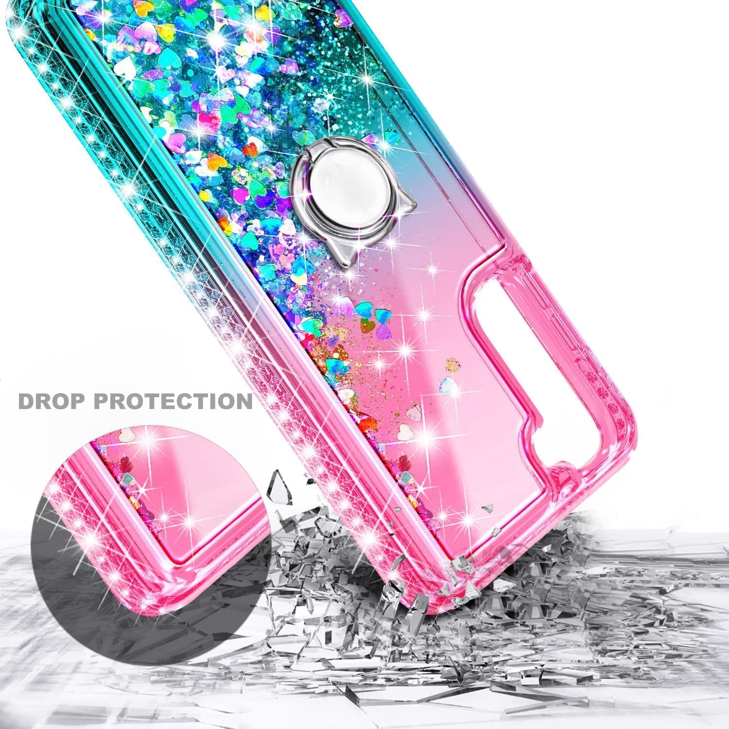 NGB Case for Samsung Galaxy S21 plus with Screen Protector (Maximum Coverage, Flexible TPU Film), Ring Holder, Girls Women Liquid Bling Sparkle Fashion Glitter Clear Cute Case (Pink/Aqua)  NGB   