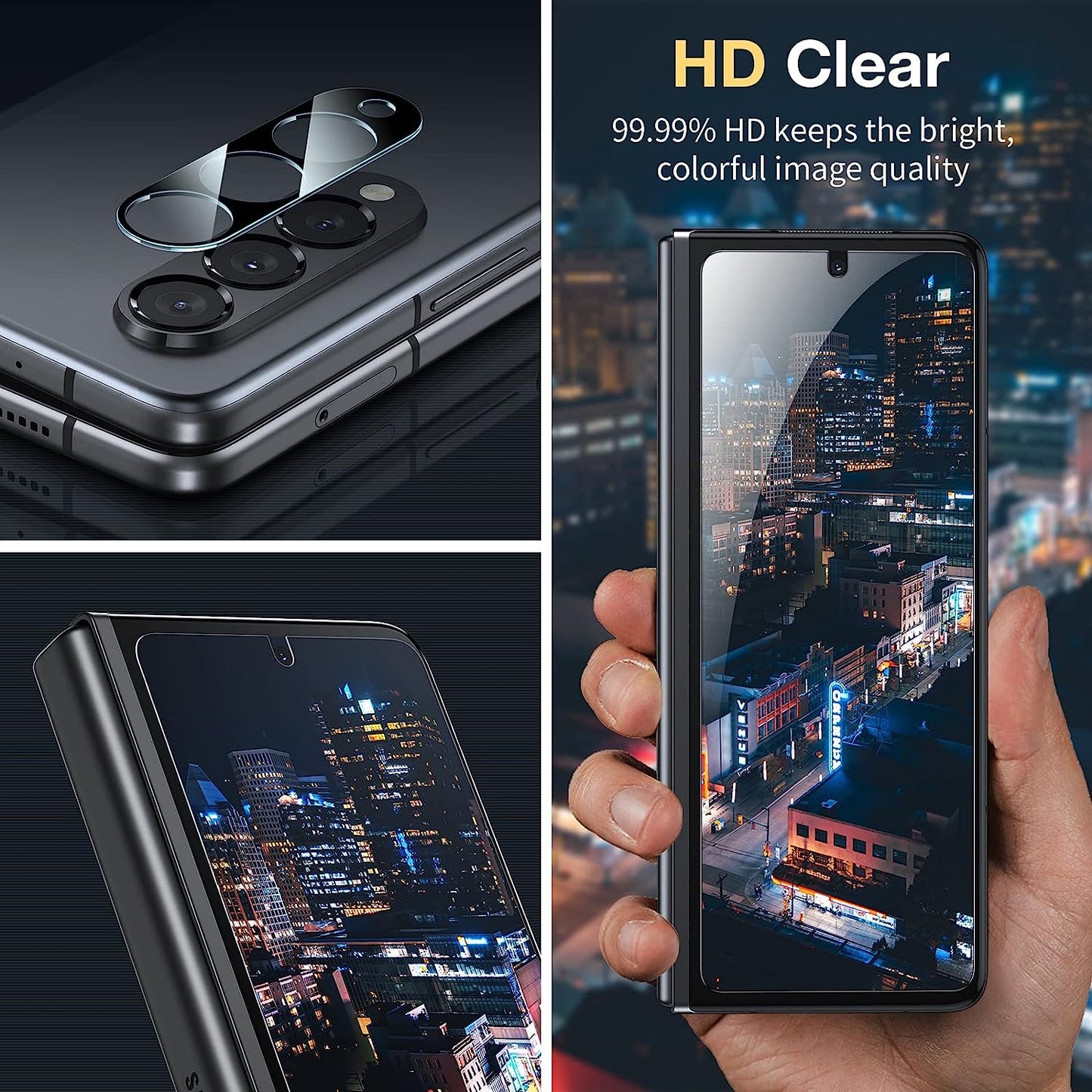 LK [3+3 Pack] 3 Pack Samsung Galaxy Z Fold 3 5G Front Screen Protector with 3 Pack Camera Lens Protector, Anti-Scratch, Hd-Ultra, Easy Installation 9H Hardness Tempered Glass for Galaxy Z Fold 3  LK   