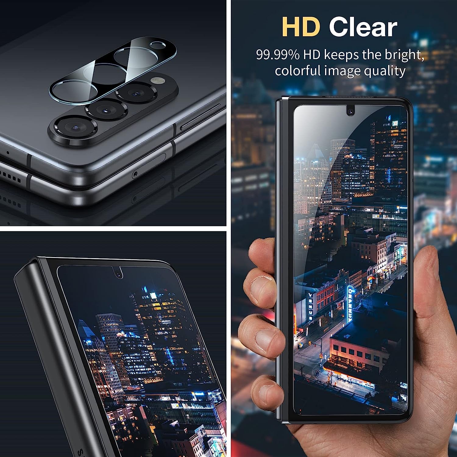 LK [3+3 Pack] 3 Pack Samsung Galaxy Z Fold 3 5G Front Screen Protector with 3 Pack Camera Lens Protector, Anti-Scratch, Hd-Ultra, Easy Installation 9H Hardness Tempered Glass for Galaxy Z Fold 3  LK   