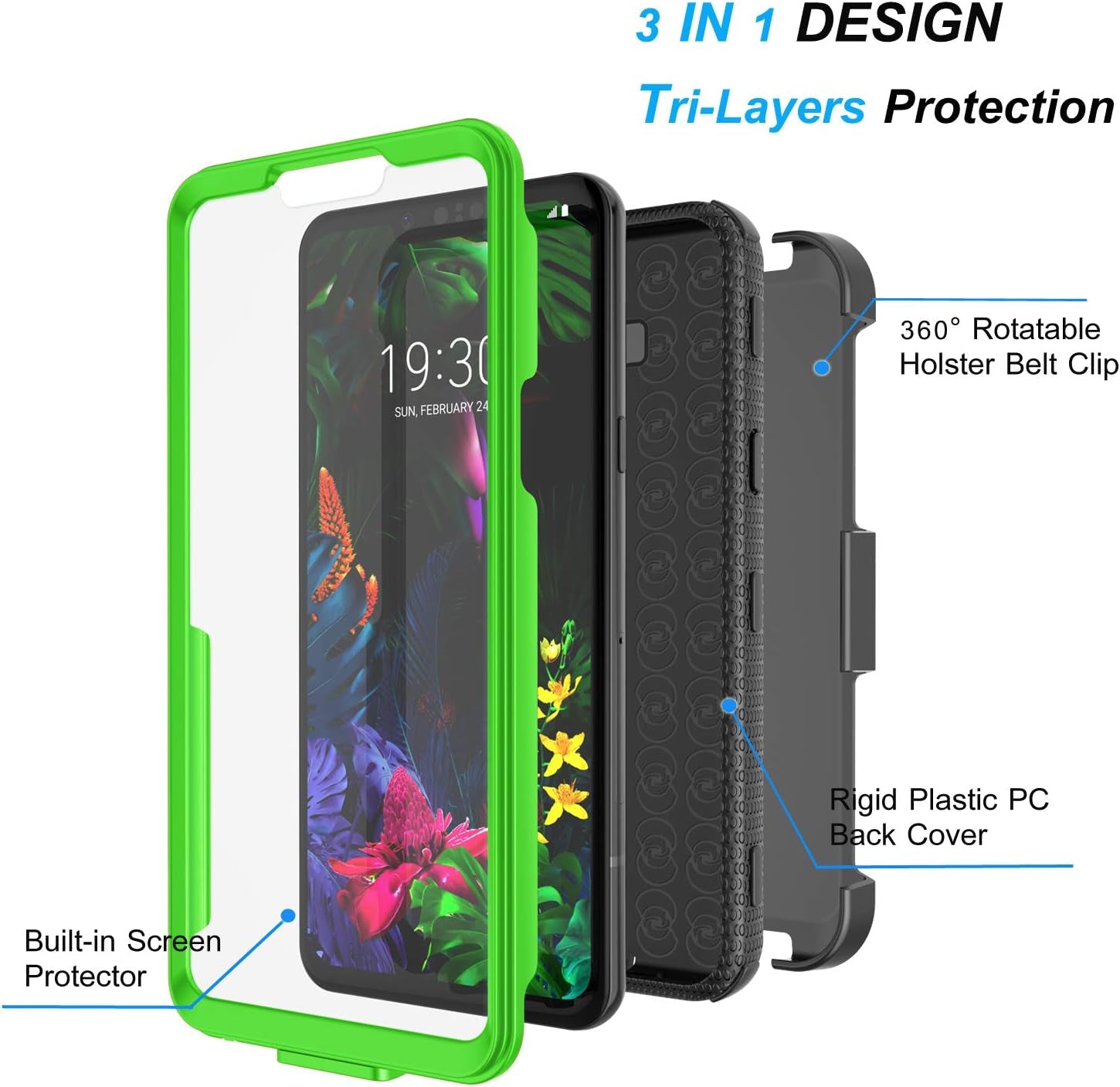 Njjex Compatible with LG G8 Thinq Case/Lg G8 Holster Case, [Nbeck] Shockproof Heavy Duty Built-In Screen Protector Rugged Locking Swivel Belt Clip Kickstand Hard Shell Cover [Green]  NJJEX   