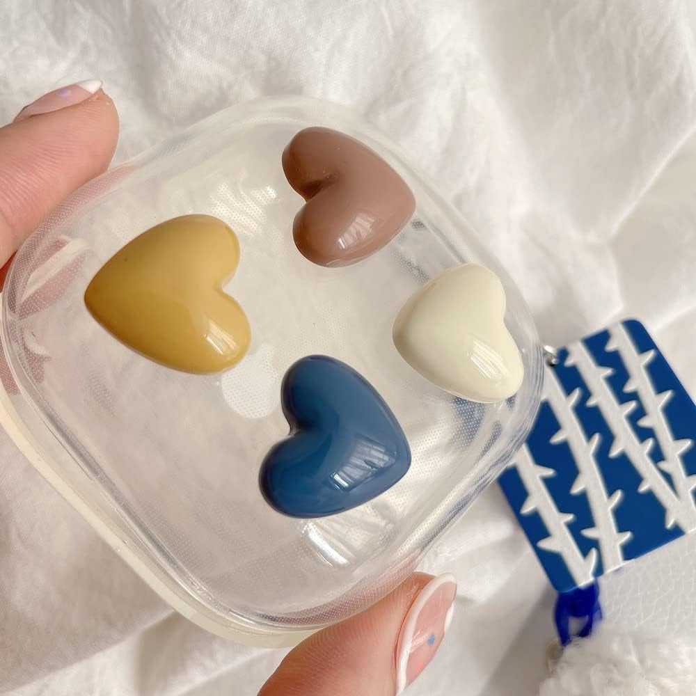 HENJI Case for Beats Fit Pro, 3D Cute Love Heart Protective Cover with Keychain, Transparent Earphone Protective Case for Beats Fit Pro Charging Box, Gift for Girls Women (Love Heart 2)  HENJI   