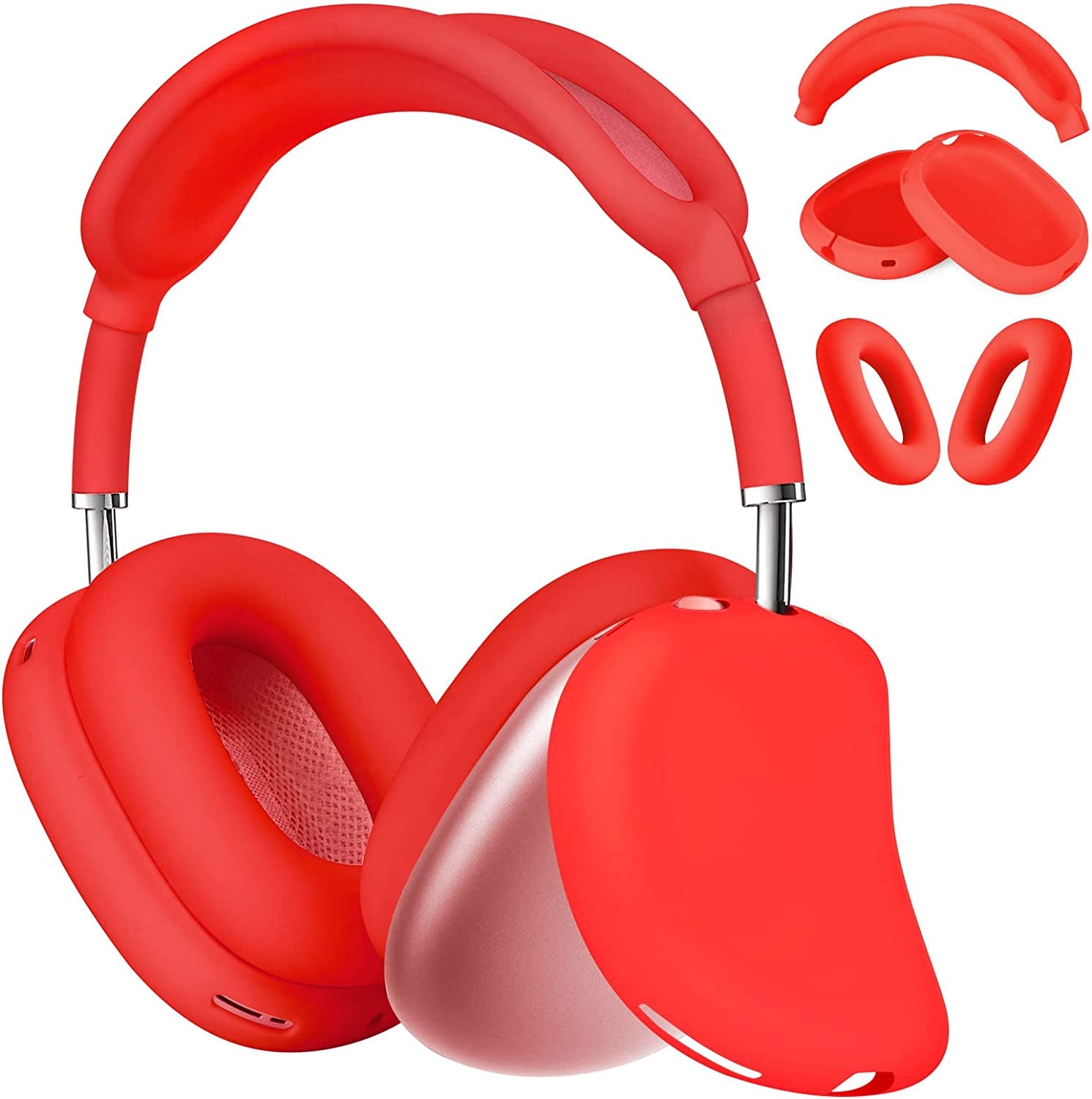 AIRSPO Airpods Max Case Cover, Silicone Case Cover for Airpods Max Headphones, Anti-Scratch Ear Pad Cover/Headband Cover for Apple Airpods Max, Airpod Max Accessories (Pink)…  AIRSPO Red  