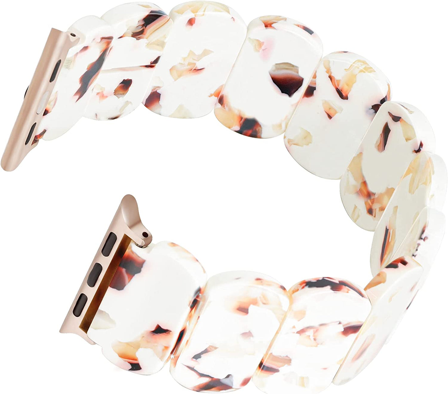 Resin Stretchy Apple Watch Band Compatible With【Series 8 7 Starlight】Apple Watch 49Mm 45Mm 44Mm 42Mm for Women Girl, Lightweight Fashion Cute Bracelet for Iwatch Series 8/7/6/5/4/3/2/1/Se-Nougat White  BuPa   