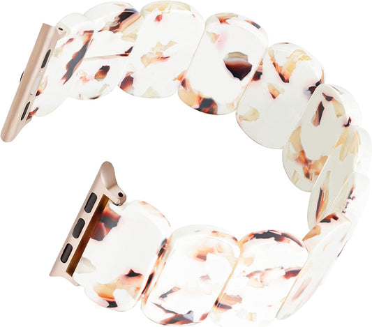Resin Stretchy Apple Watch Band Compatible With【Series 8 7 Starlight】Apple Watch 49Mm 45Mm 44Mm 42Mm for Women Girl, Lightweight Fashion Cute Bracelet for Iwatch Series 8/7/6/5/4/3/2/1/Se-Nougat White  BuPa   