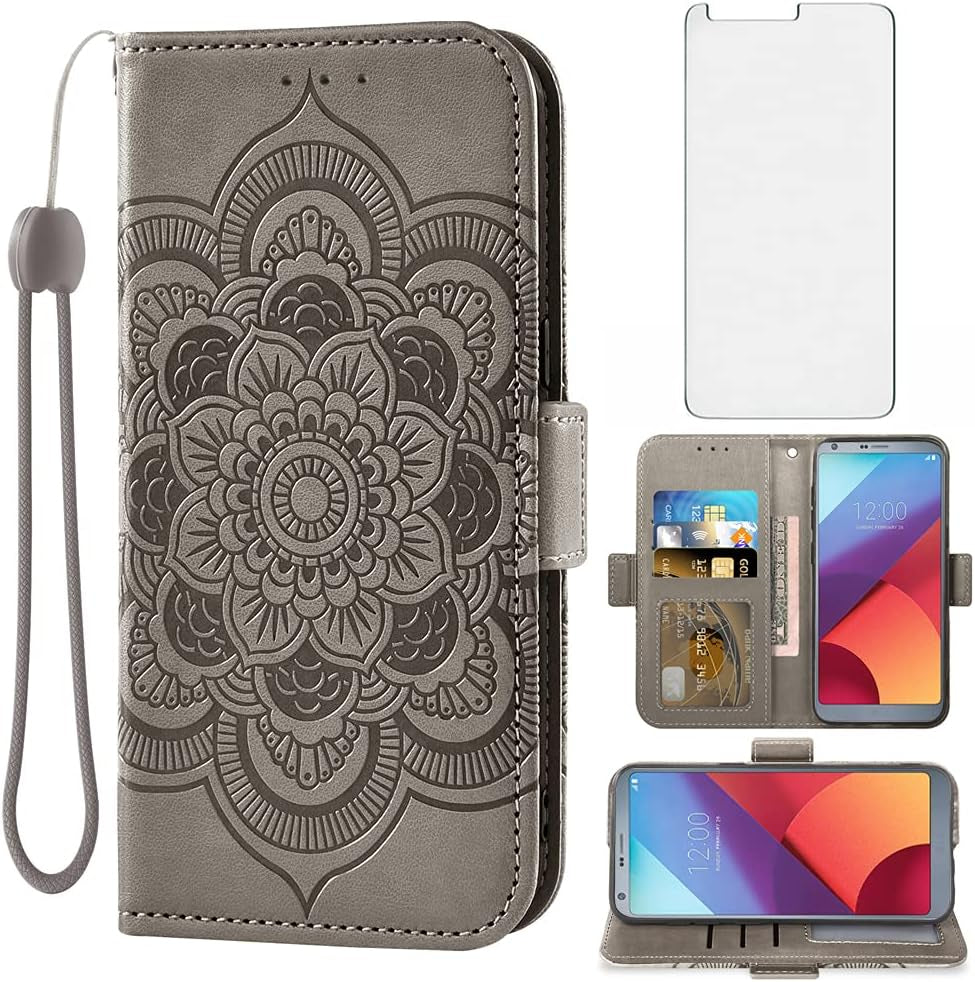 Asuwish Compatible with LG G6 Wallet Case and Tempered Glass Screen Protector Leather Flip Card Holder Stand Cell Phone Cover for LGG6 Thinq LG6 Thin Q G 6 plus G6+ 6G VS988 H872 Women Men Purple  Asuwish Gray  
