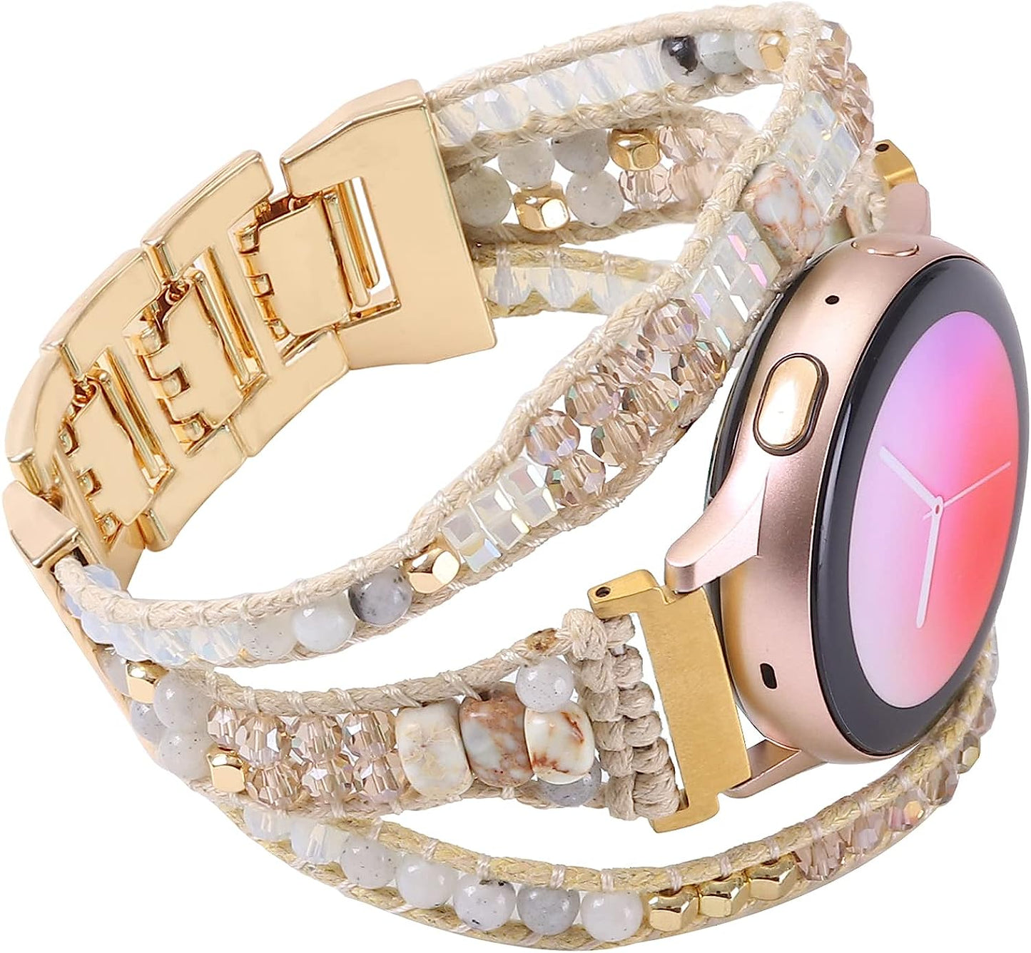 20Mm Boho Beaded Bracelet for Samsung Galaxy Watch 4/5 Band/Active 2 Watch Bands 40Mm 44Mm, Galaxy Watch 5 Pro Band, Multilayer Wraps Natural Stone Strap for Watch 4 Classic 42Mm 46Mm/Watch 3 41Mm  WONMILLE Starlight  